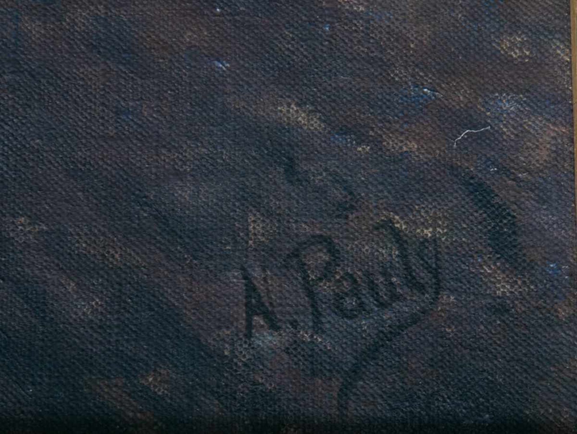 "Bei der Feldarbeit". Gemälde, Öl auf Hartfaser/Malkarton, ca. 69 x 54 cm, signiert A. Pauly. - Image 5 of 5