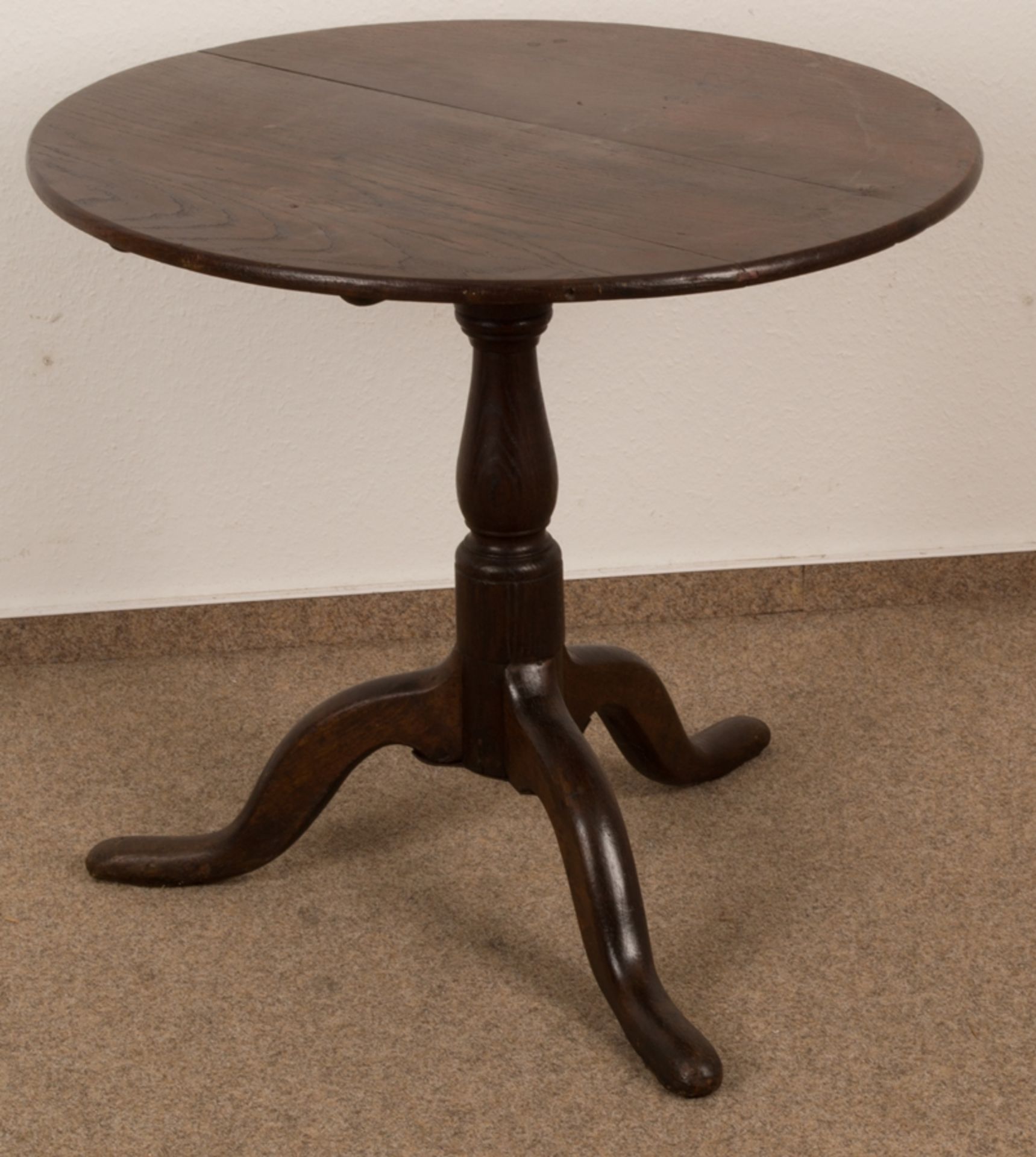 Antiker "Tripod-Table", England, 19. Jhd., dreibeiniges Tischgestell (Ulme oder Eiche) mit