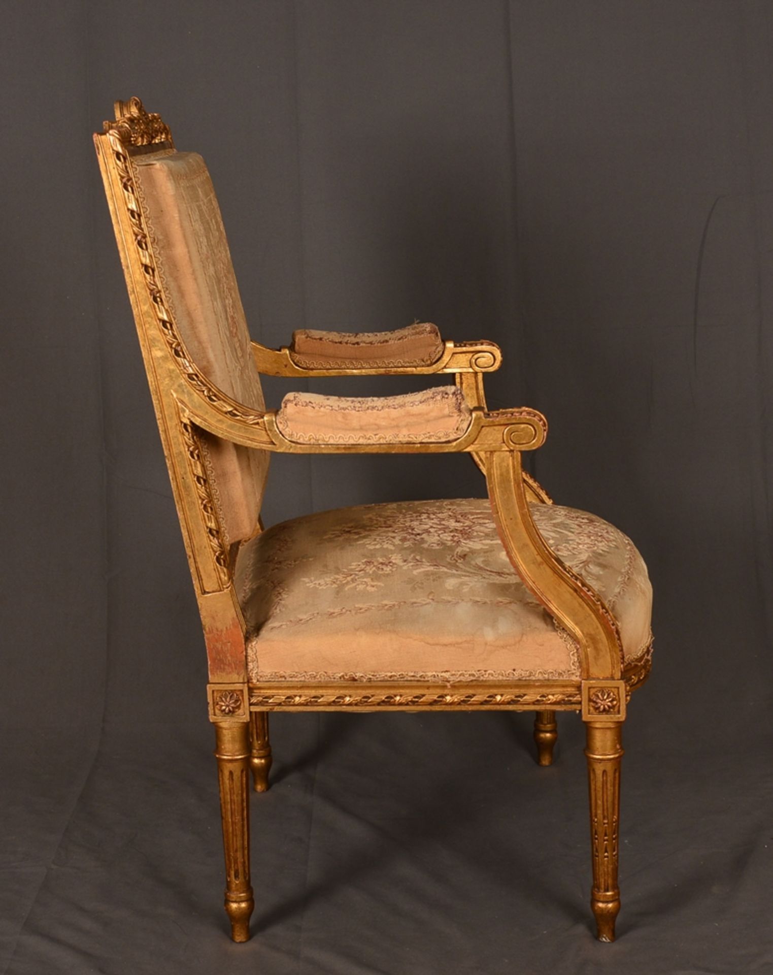 Eleganter Armlehnstuhl sog. Fauteuil, Louis XVI-Stil, Frankreich um 1890, originale Stoffbespannung, - Bild 6 aus 12