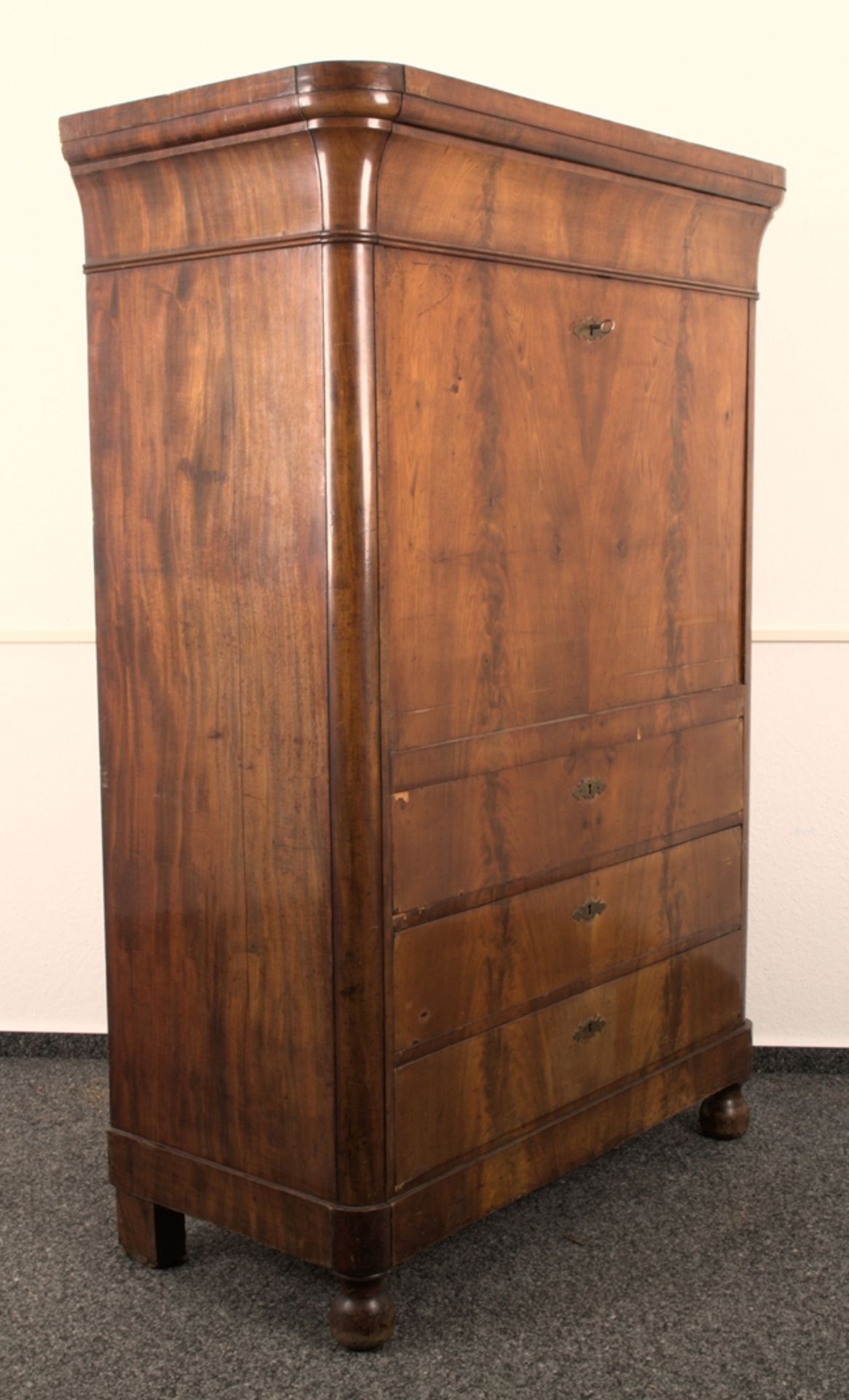 Antiker Biedermeier Standsekretär, deutsch um 1840. Mahagoni massiv & furniert. Formschöner, - Bild 22 aus 22