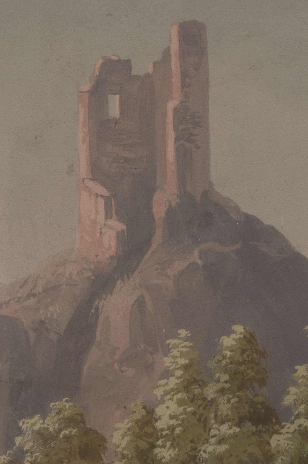 "Der Drachenfels" um 1890 - großformatige Gouache mit Blick auf die Terrasse eines Ausflugslokals - Image 15 of 15