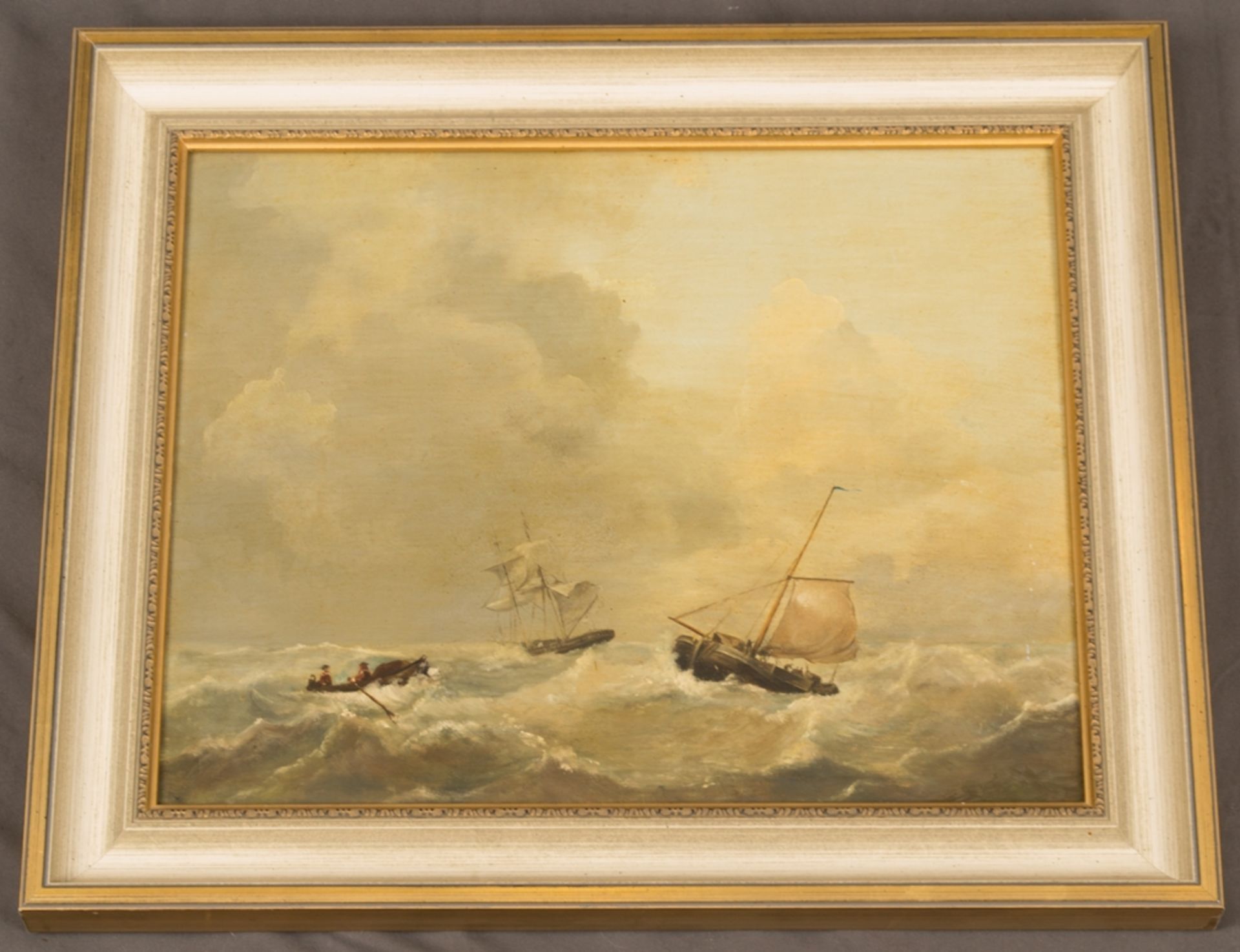 "Stürmische See" - Gemälde, Öl auf Holztafel, ca. 34 x 42 cm, unsignierte Arbeit, akademische
