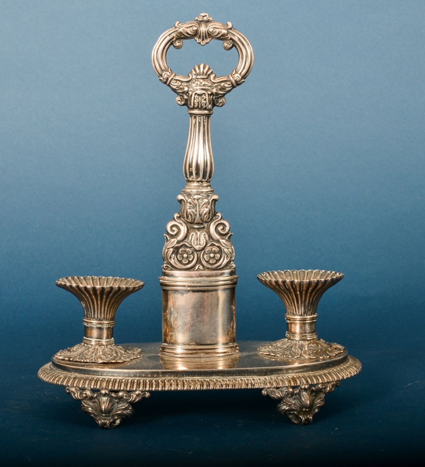 Antike Menage, Belgien um 1860, 950er Silber, ca. 318 gr. ca. 23 x 18,5 cm. Schöner Erhalt, ohne - Bild 3 aus 6