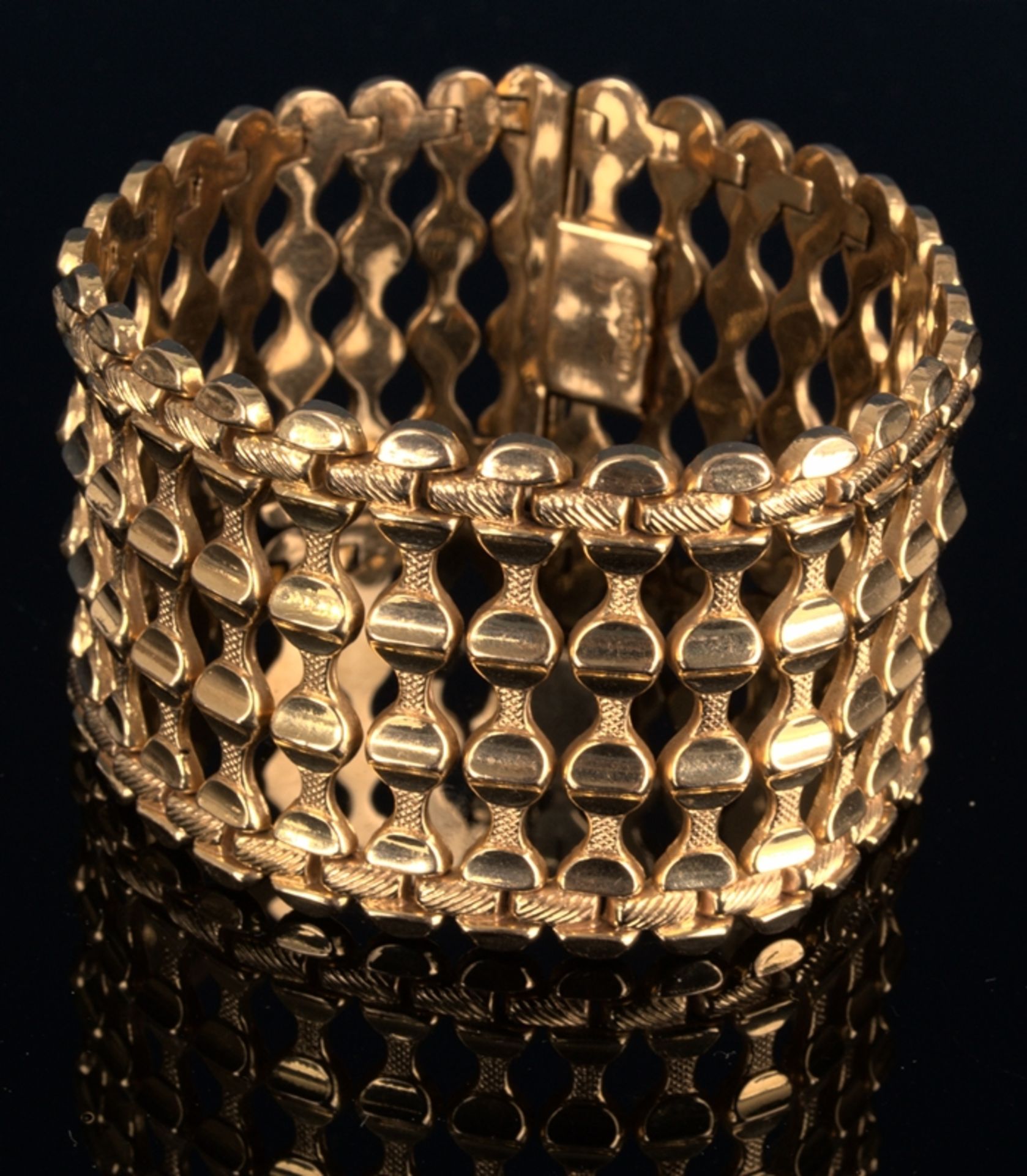 Schweres, sehr breites Gliederarmband, 18 K Gelbgold, Länge ca. 20 cm, Breite ca. 4 cm, ca. 42 gr. - Bild 12 aus 12