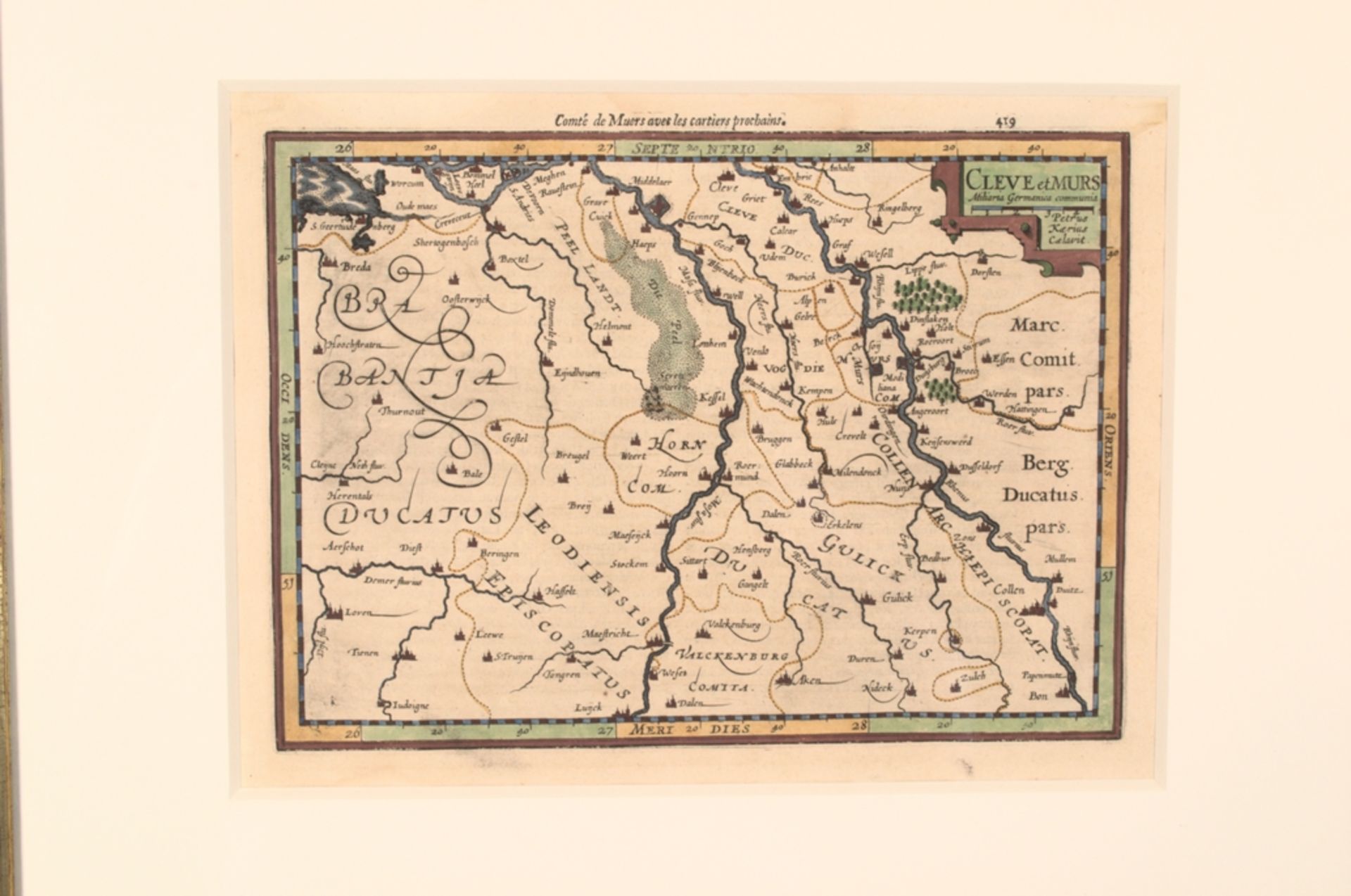 "CLEVE et Murs" - Das Herzogtum Kleve und die Grafschaft Moers. Kolorierte Kupferstichkarte von - Image 2 of 10