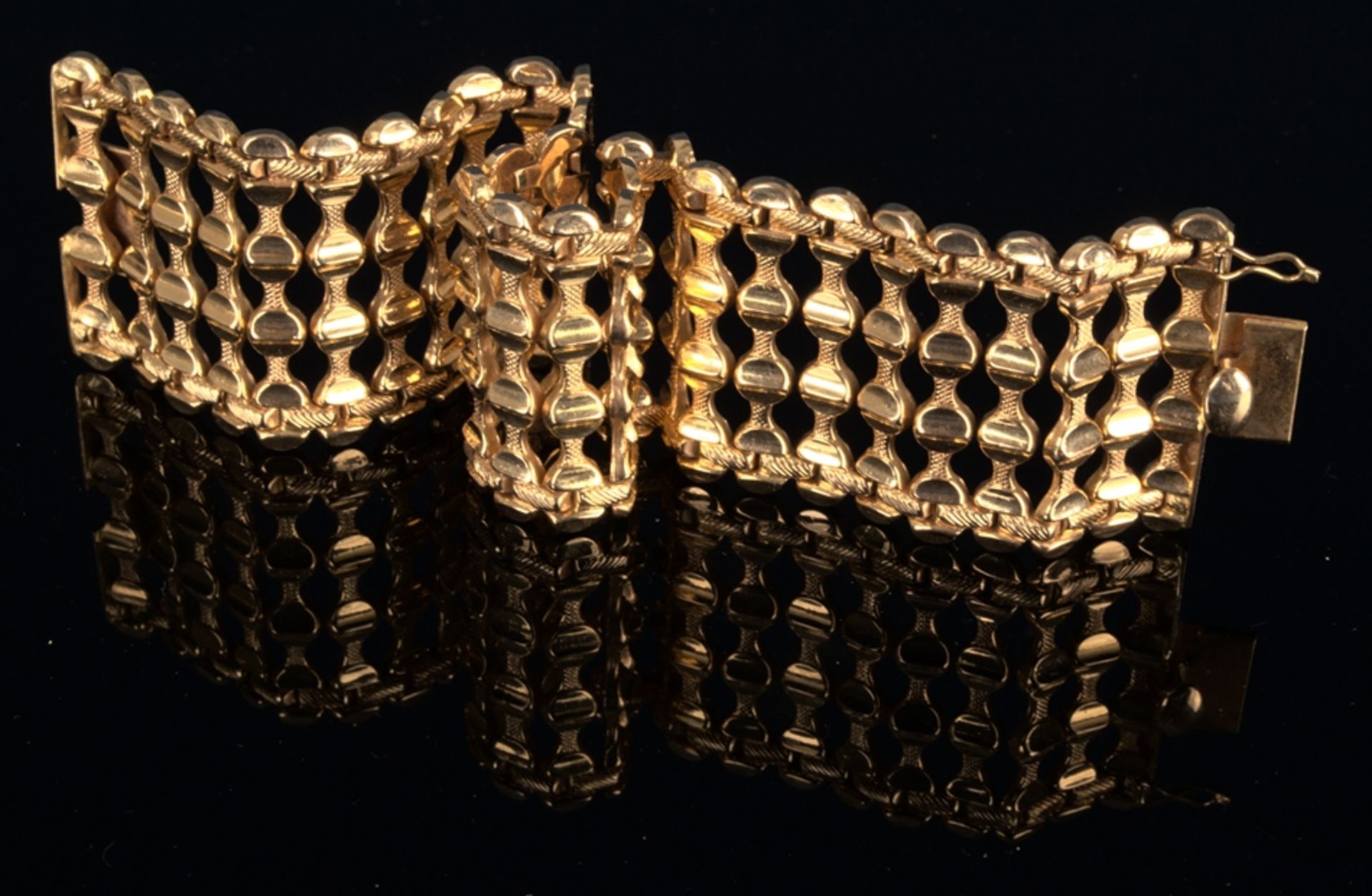 Schweres, sehr breites Gliederarmband, 18 K Gelbgold, Länge ca. 20 cm, Breite ca. 4 cm, ca. 42 gr. - Bild 3 aus 12