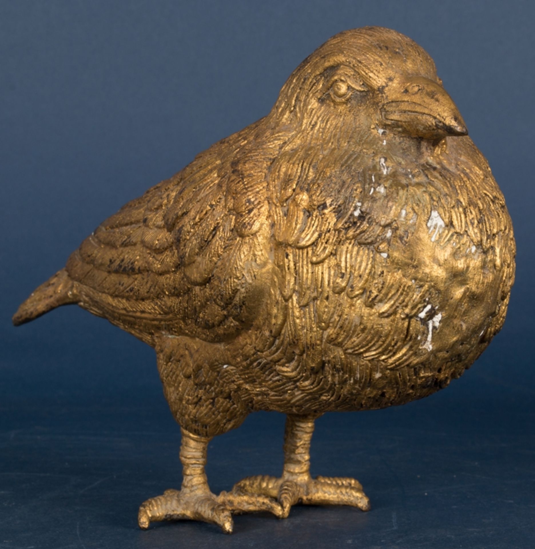 "TAUBE" - Goldbronzierter Metallguss eines stehenden Vogels. Ungemarkt/unbezeichnet. Höhe ca. 16,5 - Bild 5 aus 7