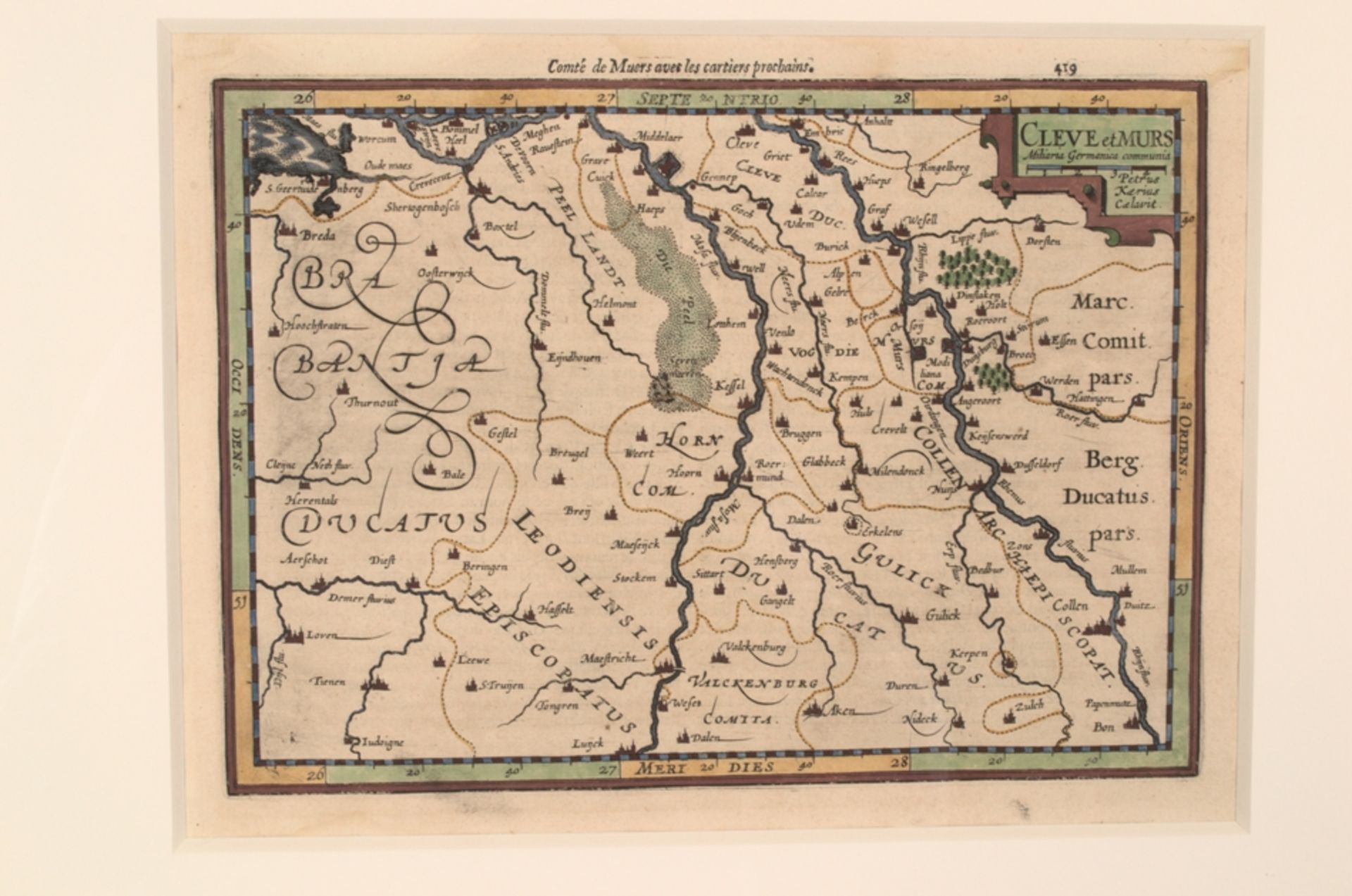 "CLEVE et Murs" - Das Herzogtum Kleve und die Grafschaft Moers. Kolorierte Kupferstichkarte von - Image 4 of 10