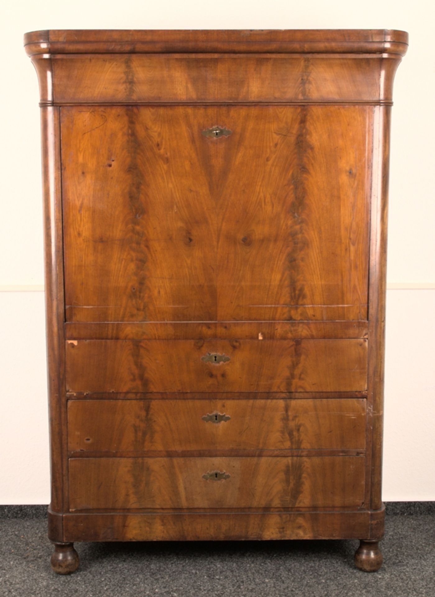 Antiker Biedermeier Standsekretär, deutsch um 1840. Mahagoni massiv & furniert. Formschöner, - Bild 5 aus 22