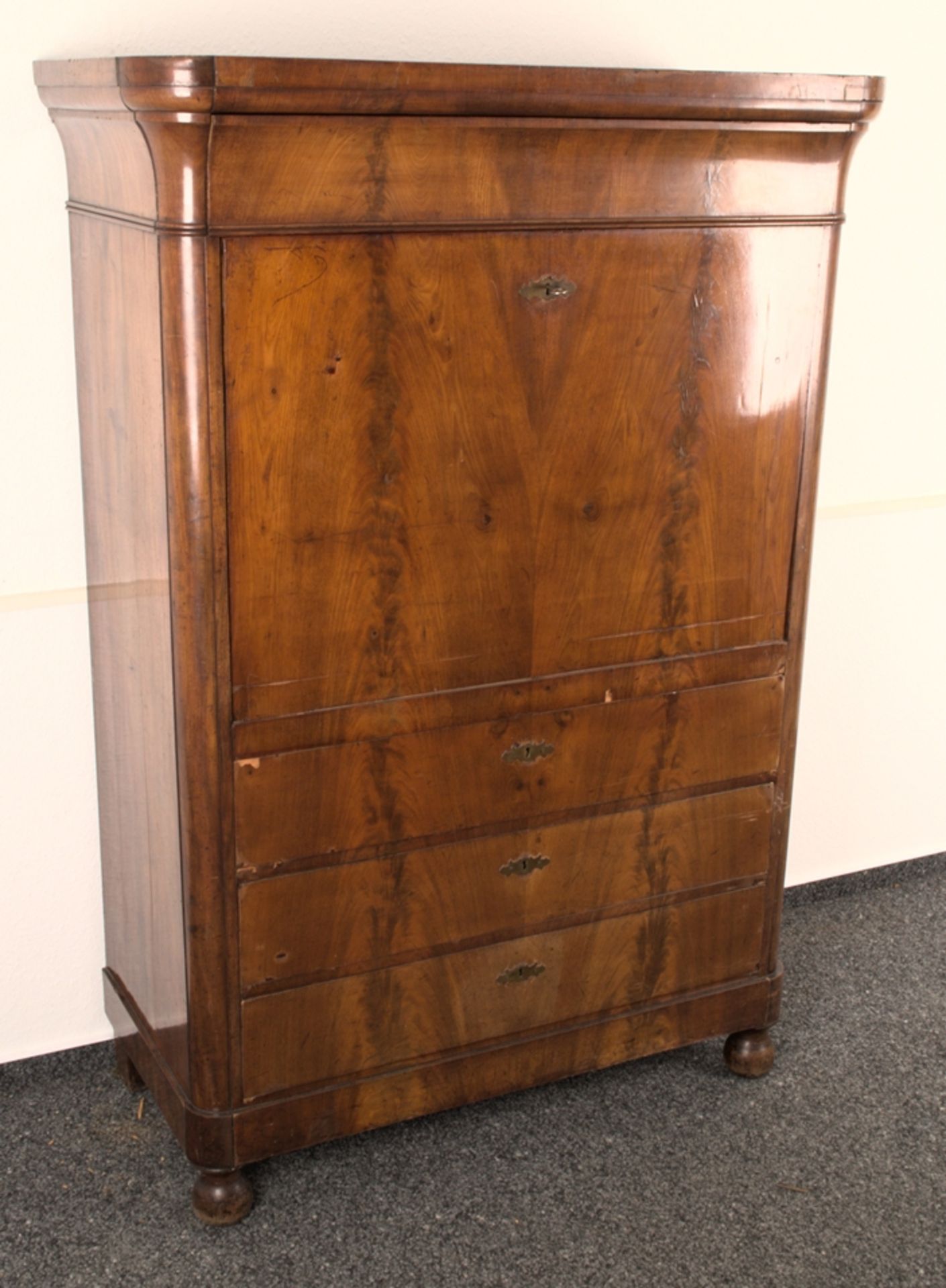 Antiker Biedermeier Standsekretär, deutsch um 1840. Mahagoni massiv & furniert. Formschöner, - Bild 3 aus 22