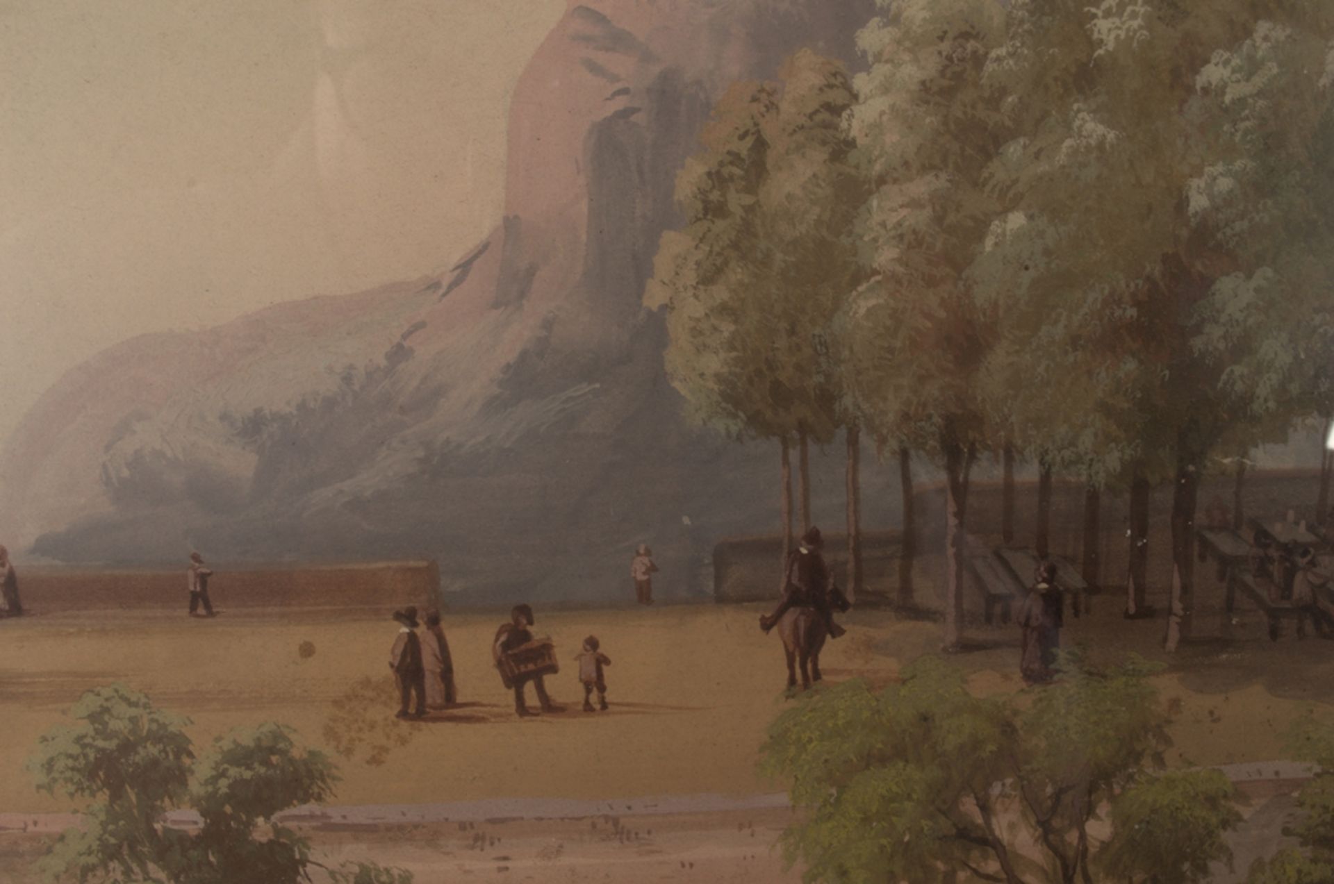 "Der Drachenfels" um 1890 - großformatige Gouache mit Blick auf die Terrasse eines Ausflugslokals - Image 12 of 15