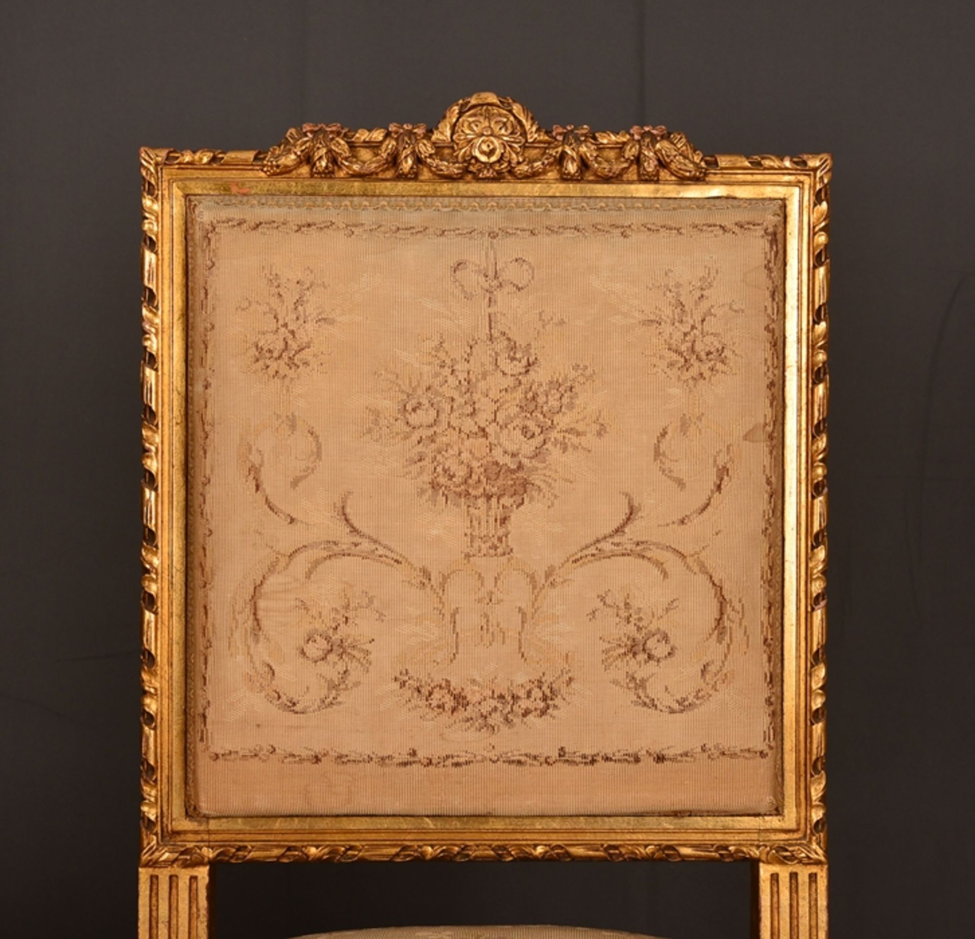 Paar Polsterstühle, Louis XVI-Stil, Frankreich um 1890, originale Stoffbespannung, geschnitztes - Bild 2 aus 7