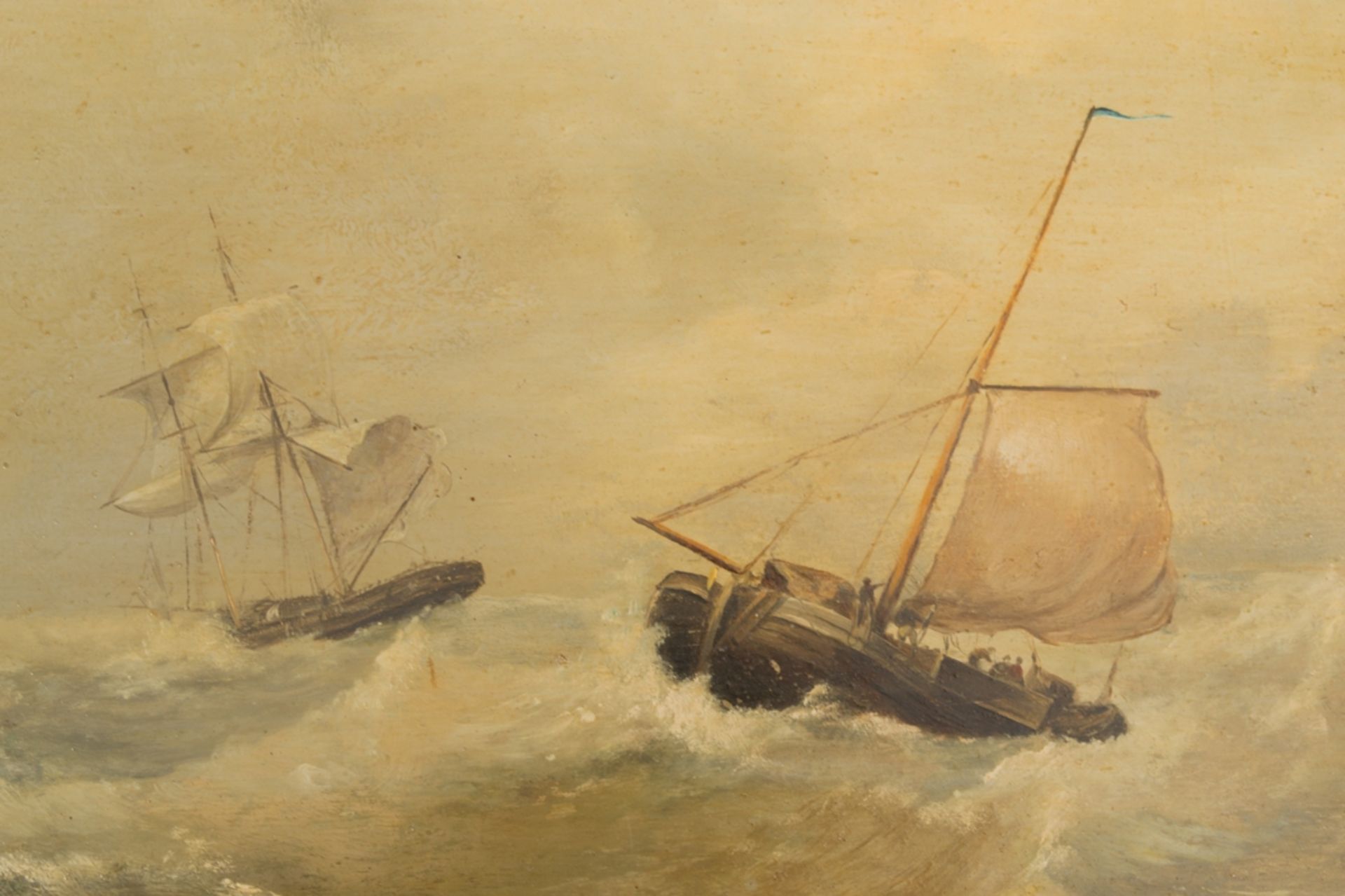"Stürmische See" - Gemälde, Öl auf Holztafel, ca. 34 x 42 cm, unsignierte Arbeit, akademische - Bild 4 aus 7