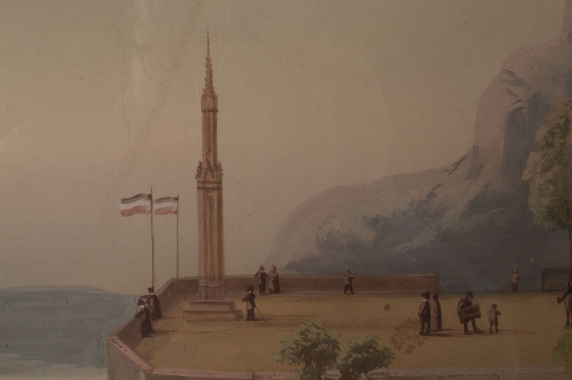 "Der Drachenfels" um 1890 - großformatige Gouache mit Blick auf die Terrasse eines Ausflugslokals - Image 10 of 15