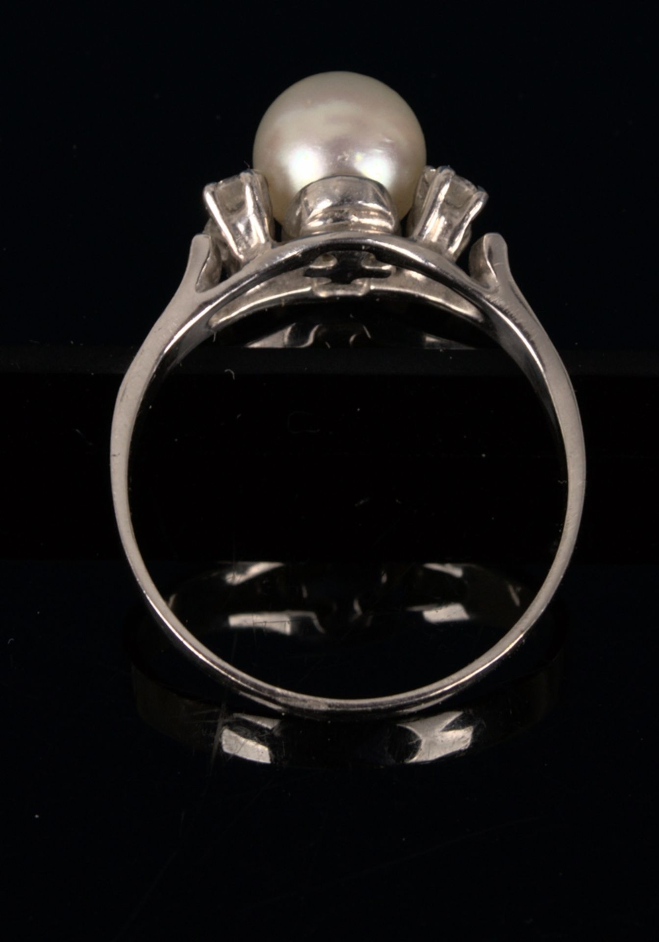 Prächtig eleganter 14 K Weißgold Ring mit gr. Perle umgeben von 4 Diamantsplittern, ungepunzt/ - Bild 3 aus 8