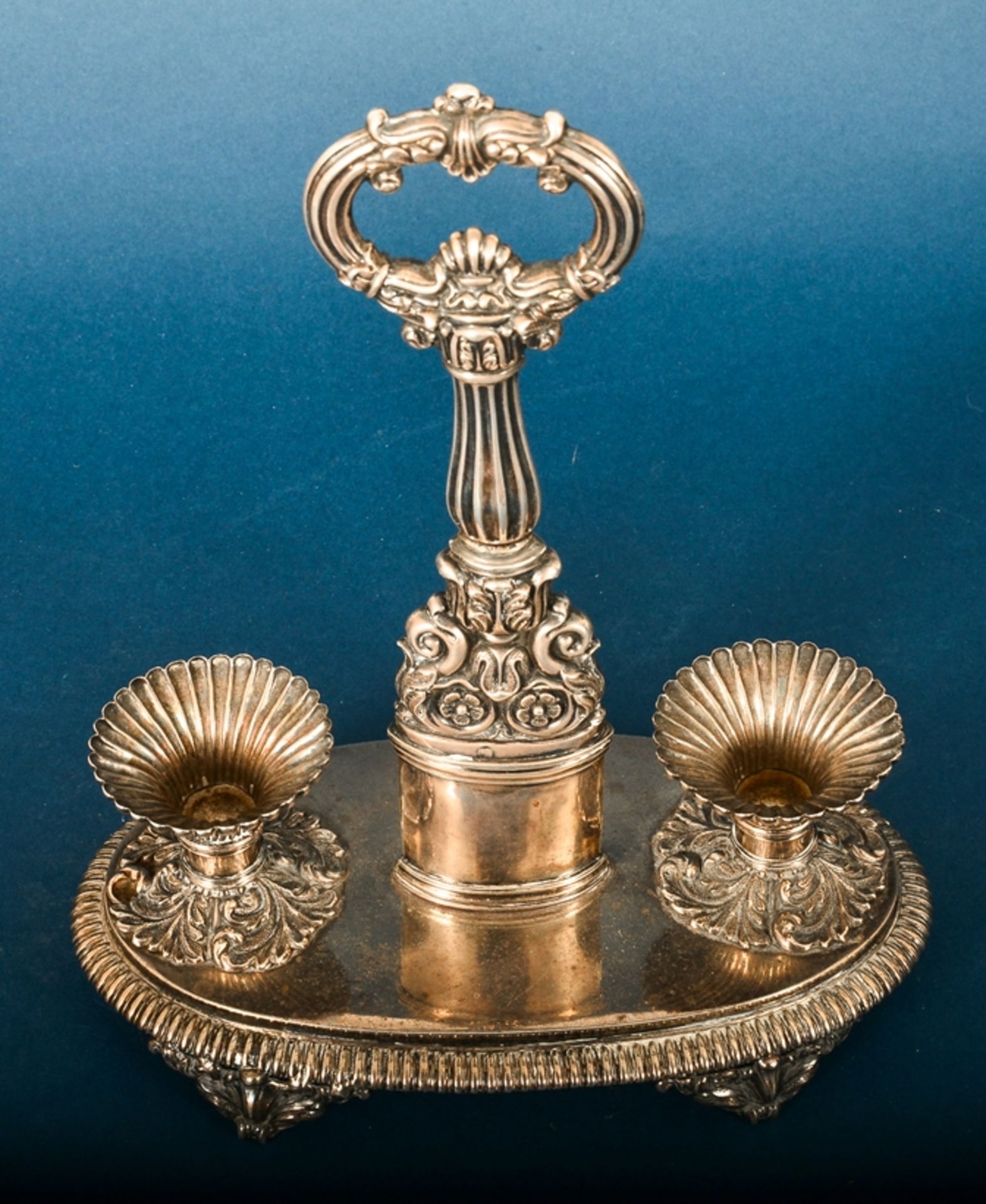 Antike Menage, Belgien um 1860, 950er Silber, ca. 318 gr. ca. 23 x 18,5 cm. Schöner Erhalt, ohne - Bild 2 aus 6