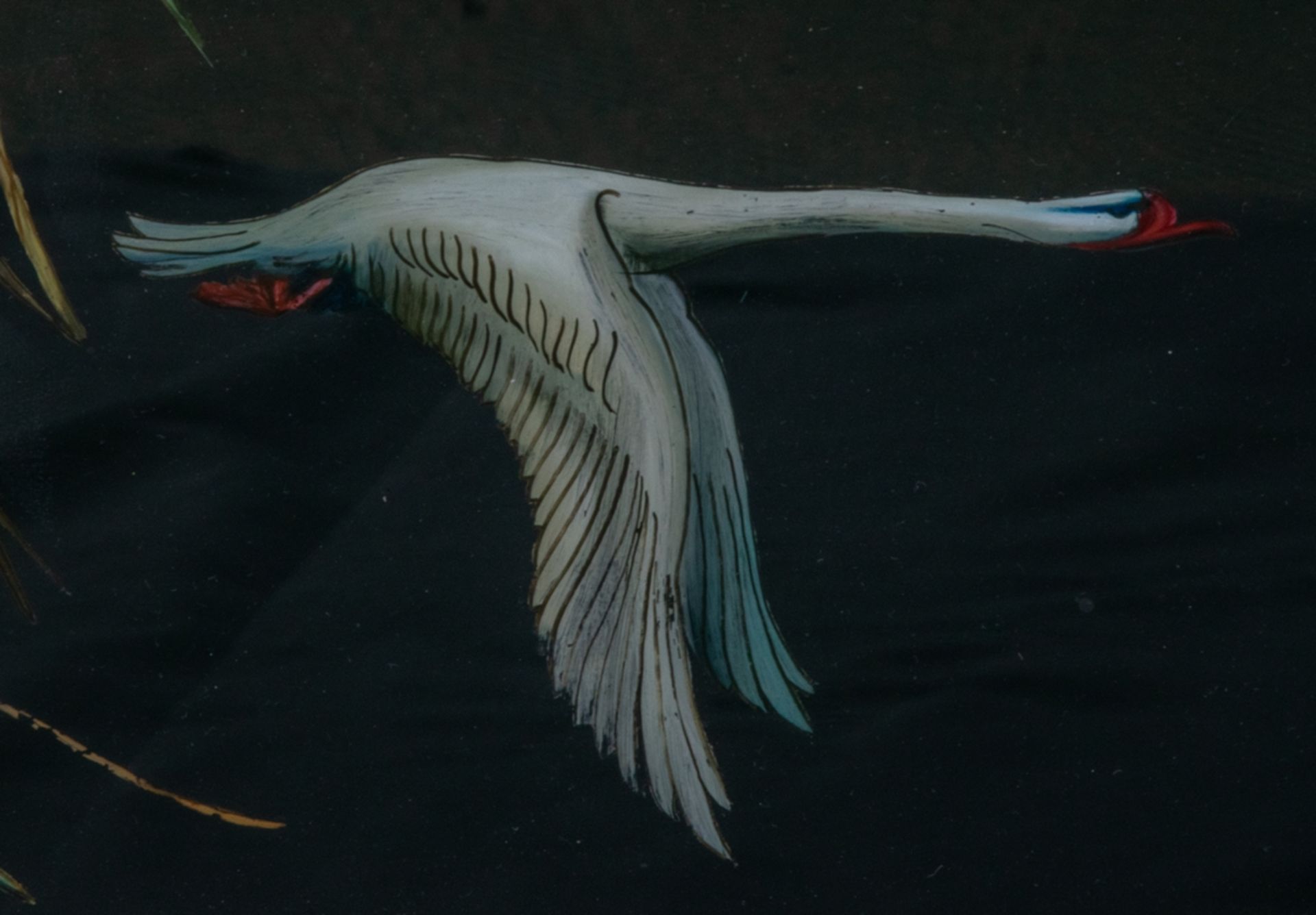 "Zugvögel" im Flug, Hinterglasmalerei. Abbildung ca. 43 x 43 cm, unsignierte/gerahmte Arbeit, Rahmen - Image 3 of 6