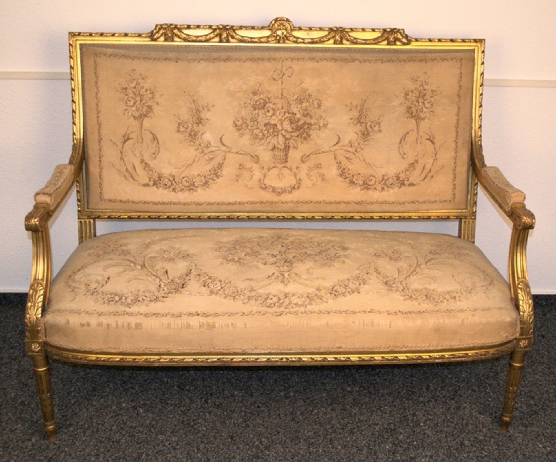 Prachtvolles Kanapee, Louis XVI-Stil, Frankreich um 1890. Zweisitzige, gepolsterte Sitzbank, - Bild 2 aus 12