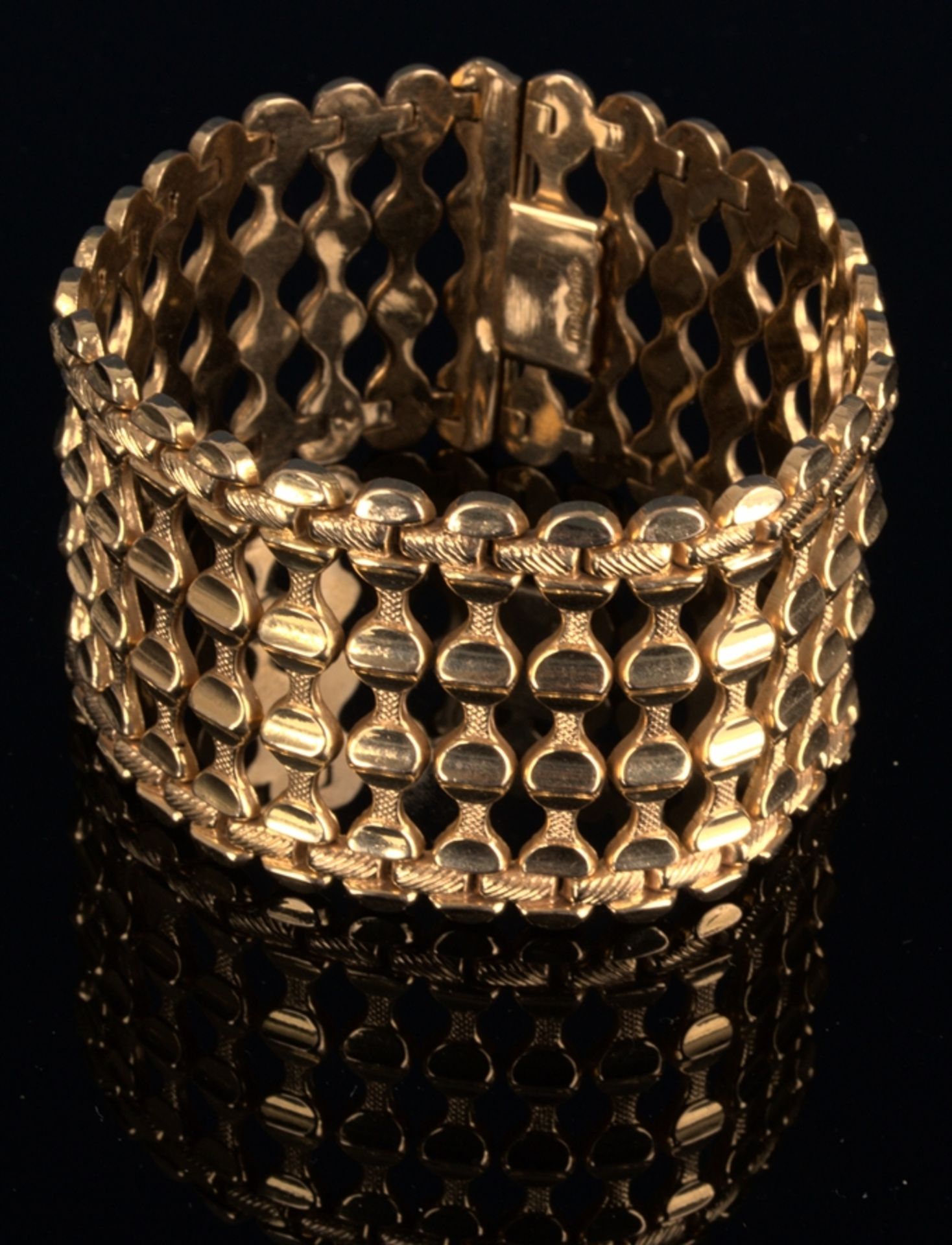 Schweres, sehr breites Gliederarmband, 18 K Gelbgold, Länge ca. 20 cm, Breite ca. 4 cm, ca. 42 gr. - Bild 11 aus 12