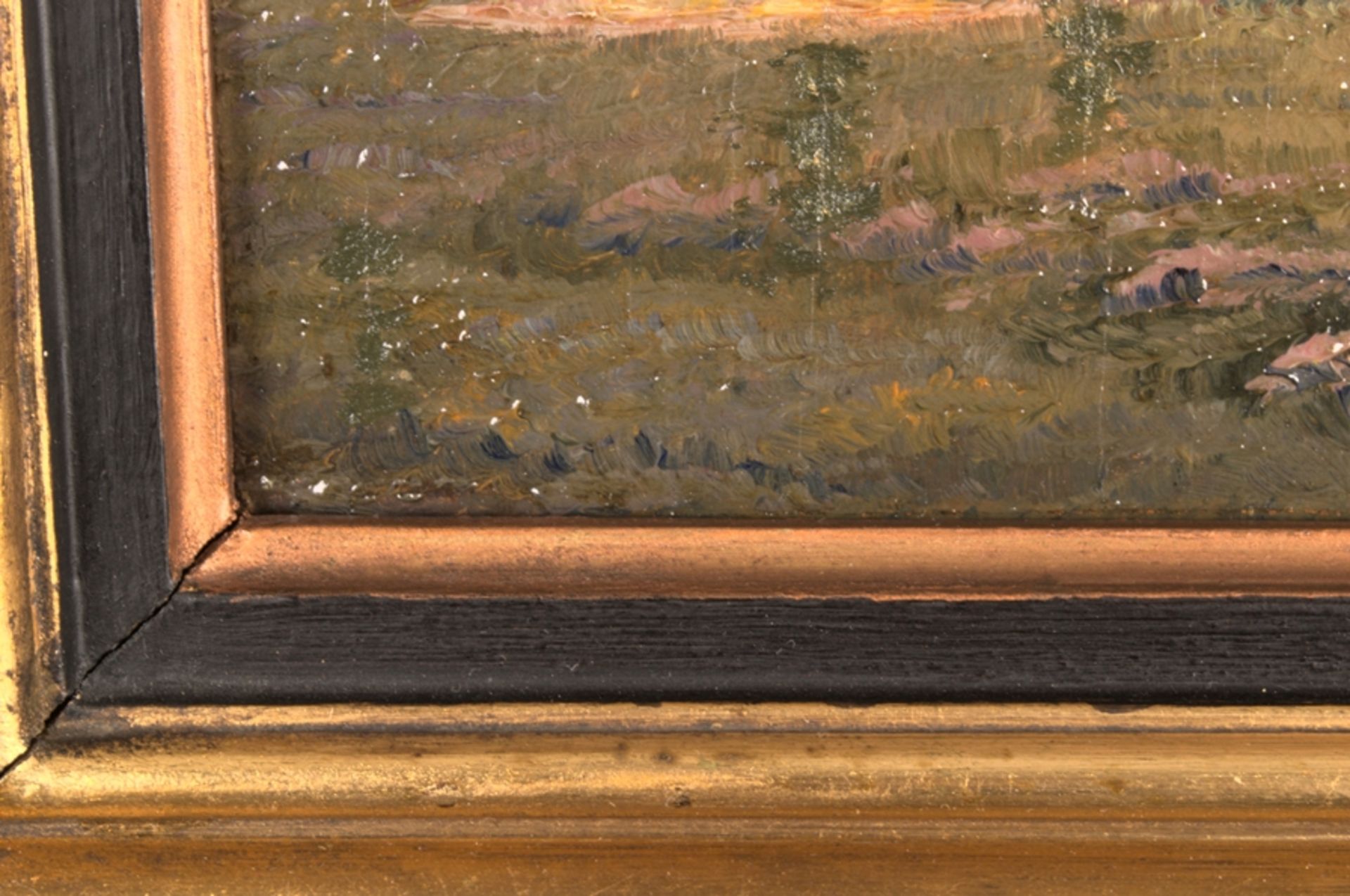 "Stimmungsvoller Sonnenuntergang am Leuchtturm". Gemälde, Öl auf Platte, ca. 16,5 x 22,5 cm, unten - Image 4 of 8