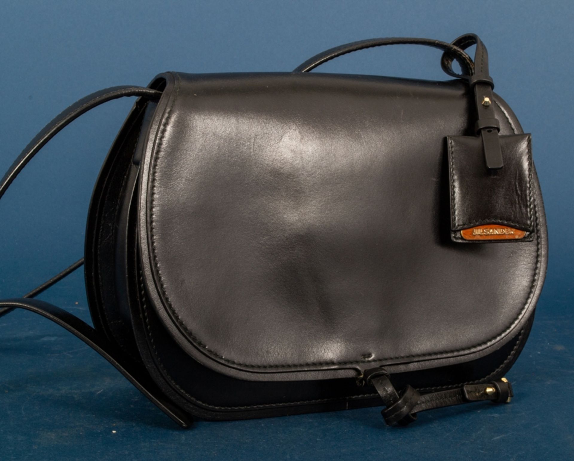 JIL SANDER - Damenhandtasche/Umhängetasche, schwarzes Leder mit polierten Messing-Beschlägen/ - Bild 3 aus 9