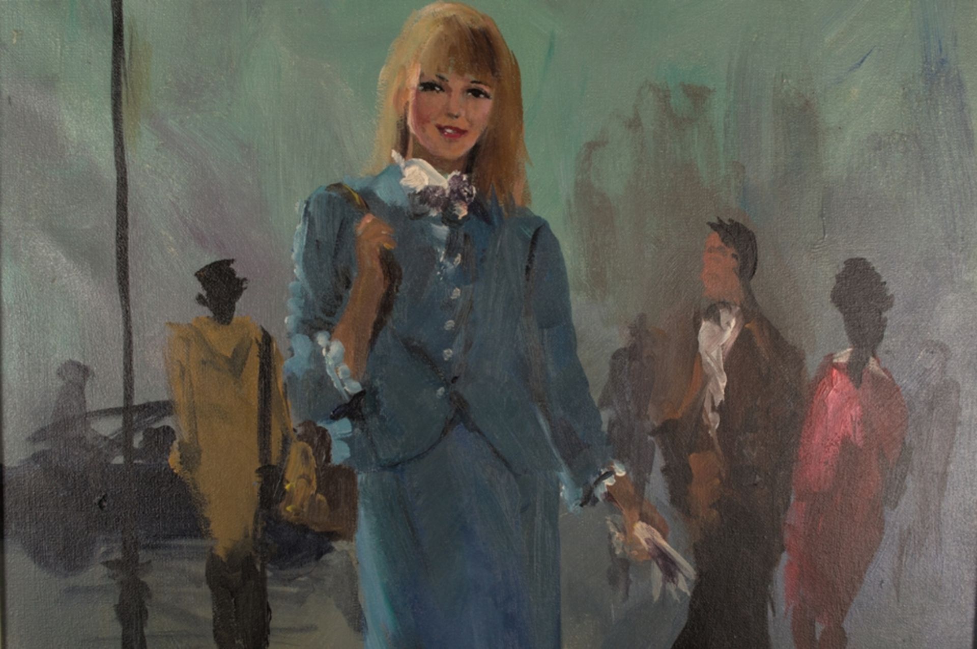 "Stewardess". Gemälde, Öl auf Leinwand, ca. 70 x 50 cm, unsignierte, akademische Malweise der 1960er - Bild 7 aus 8