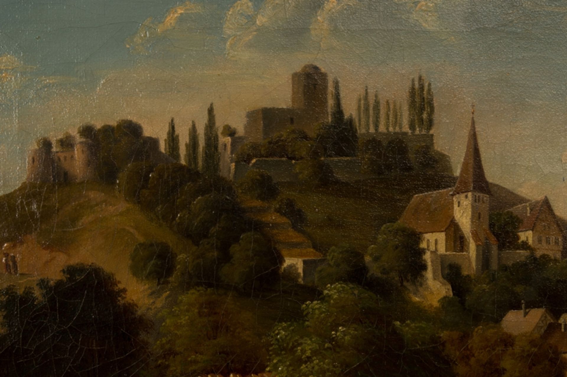 "Beilstein am Neckar" - Kleinformatiges Gemälde mit romantischer Ansicht des Ortes und der Burg, - Bild 4 aus 7