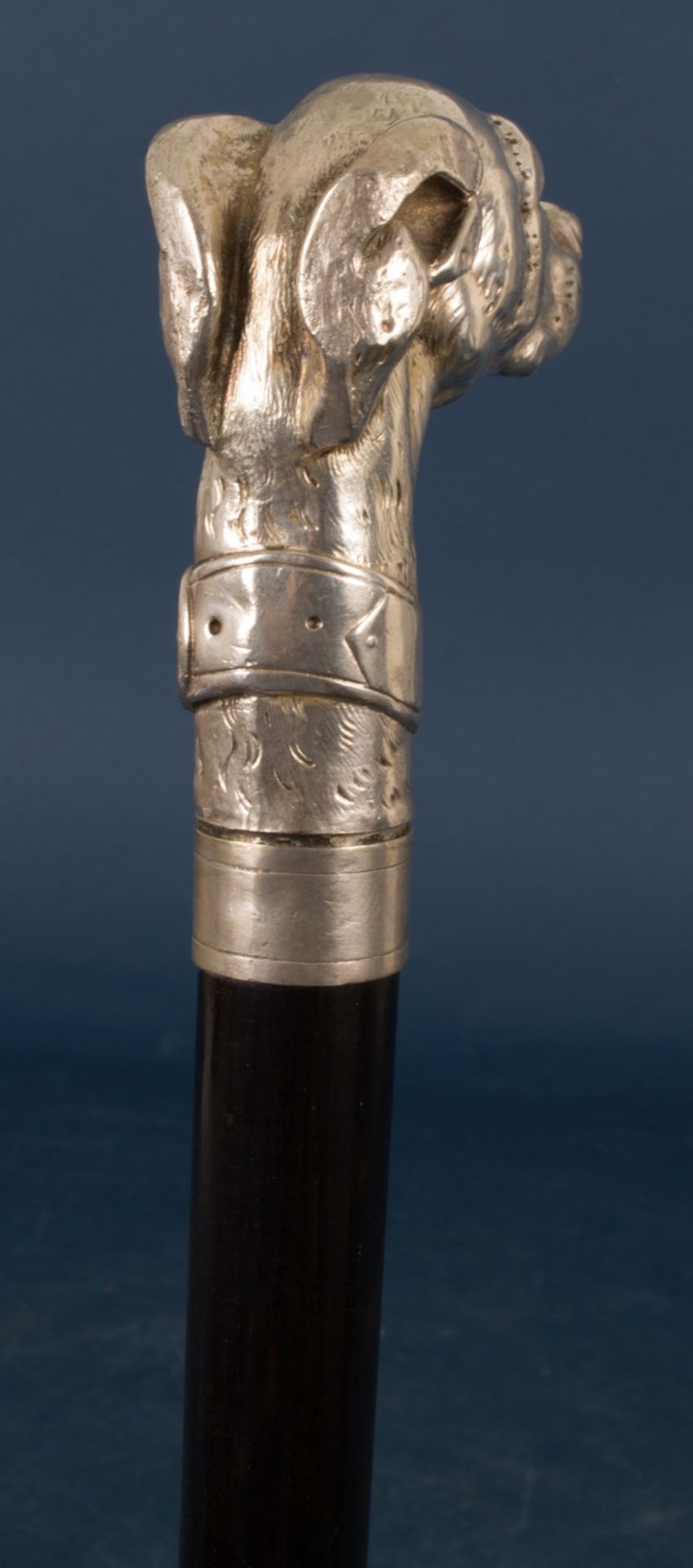 Spazierstock, Griffstück aus Silber (ungepunzt), als Hundekopf, Schuss vor wenigen Jahren ersetzt. - Image 5 of 12