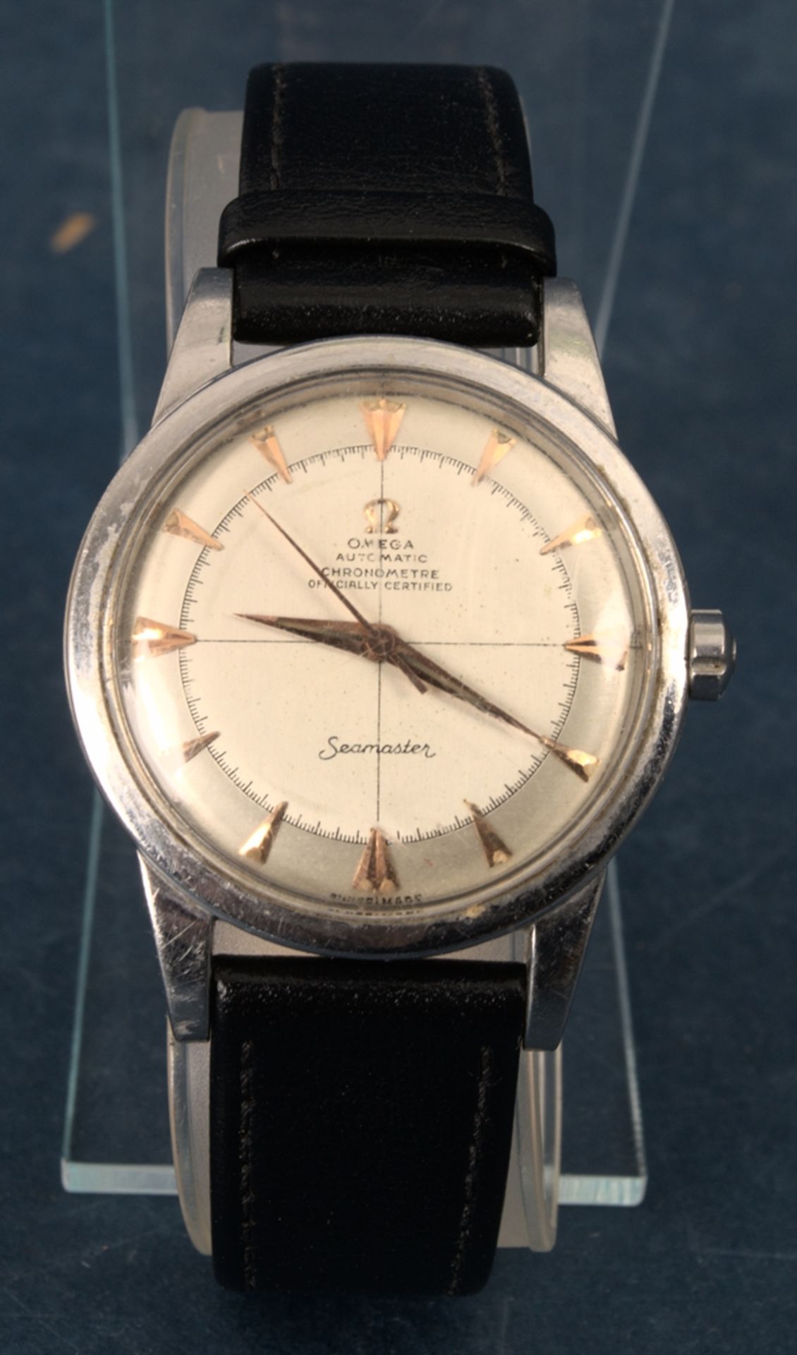 OMEGA SEAMASTER AUTOMATIC "VINTAGE" Herrenarmbanduhr der 1950er Jahre, Stahl, pfeilförmige