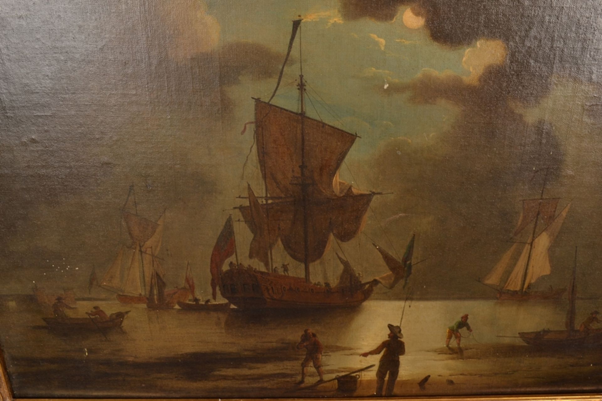 "Vor der Küste" liegendes Segelschiff. Gemälde, Öl auf Leinwand, unsignierte historisierende, - Bild 23 aus 25
