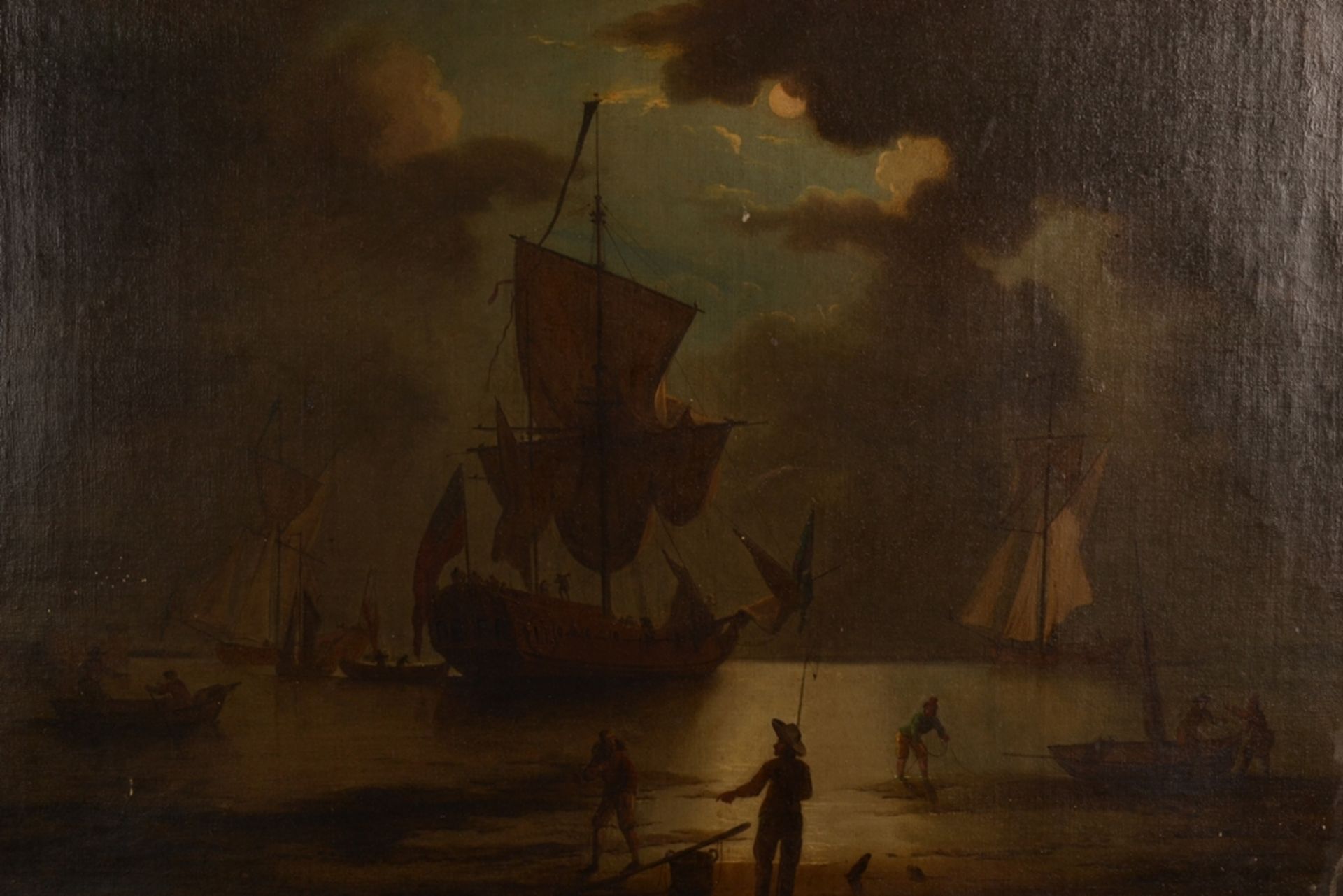 "Vor der Küste" liegendes Segelschiff. Gemälde, Öl auf Leinwand, unsignierte historisierende, - Bild 3 aus 25