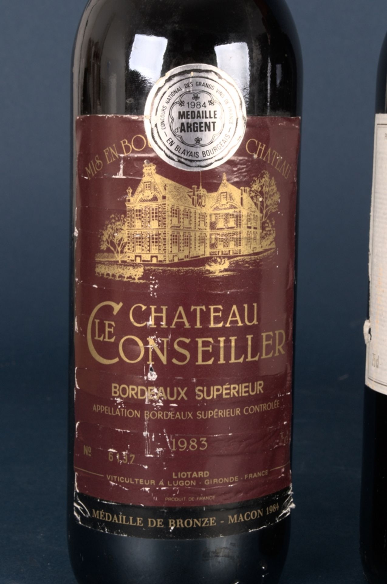 7 verschiedene Flaschen französische Rotweine: 1x 1983er "Chateau Le Couseiller", Bordeaux - Image 15 of 16