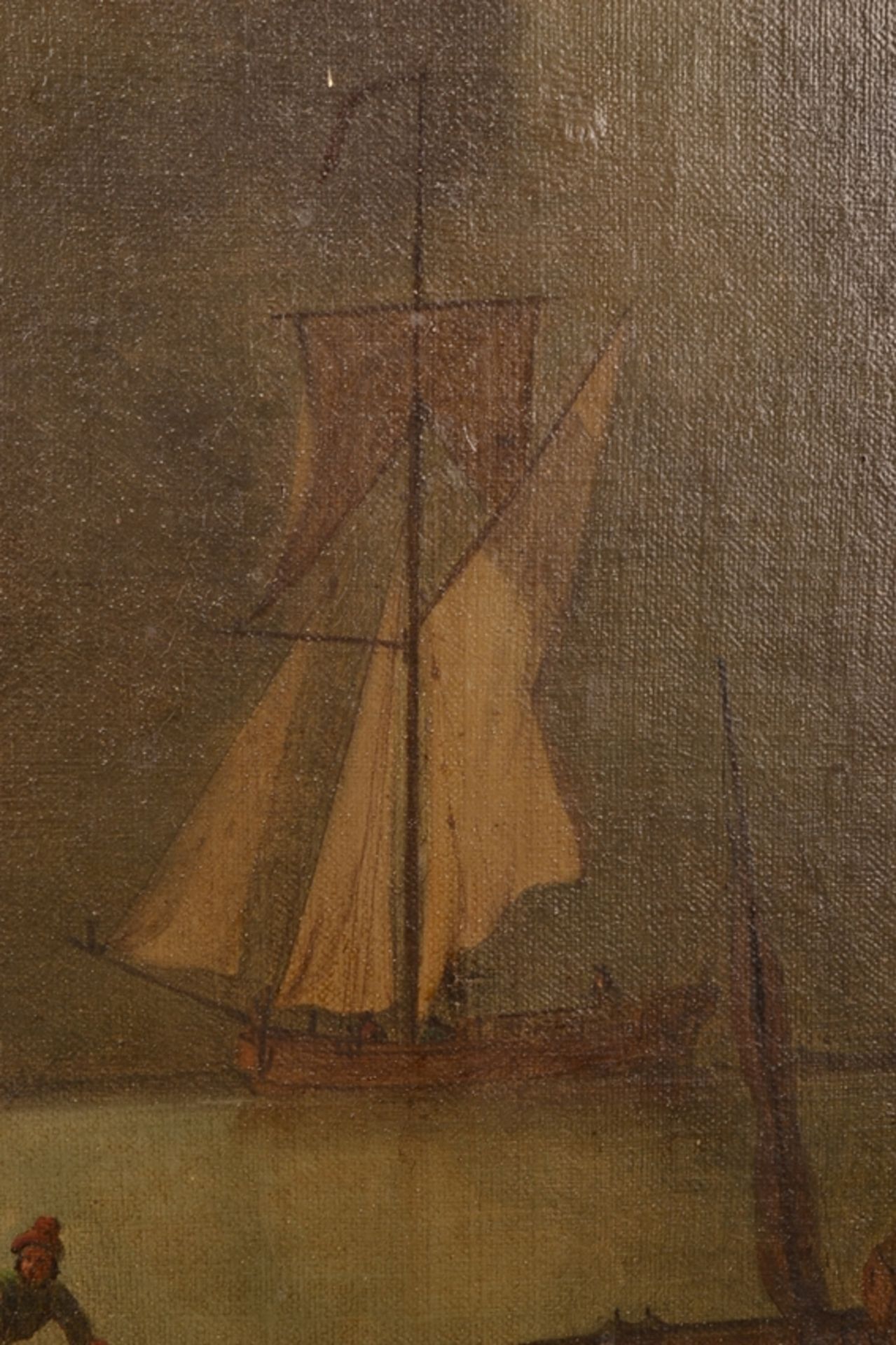 "Vor der Küste" liegendes Segelschiff. Gemälde, Öl auf Leinwand, unsignierte historisierende, - Bild 21 aus 25