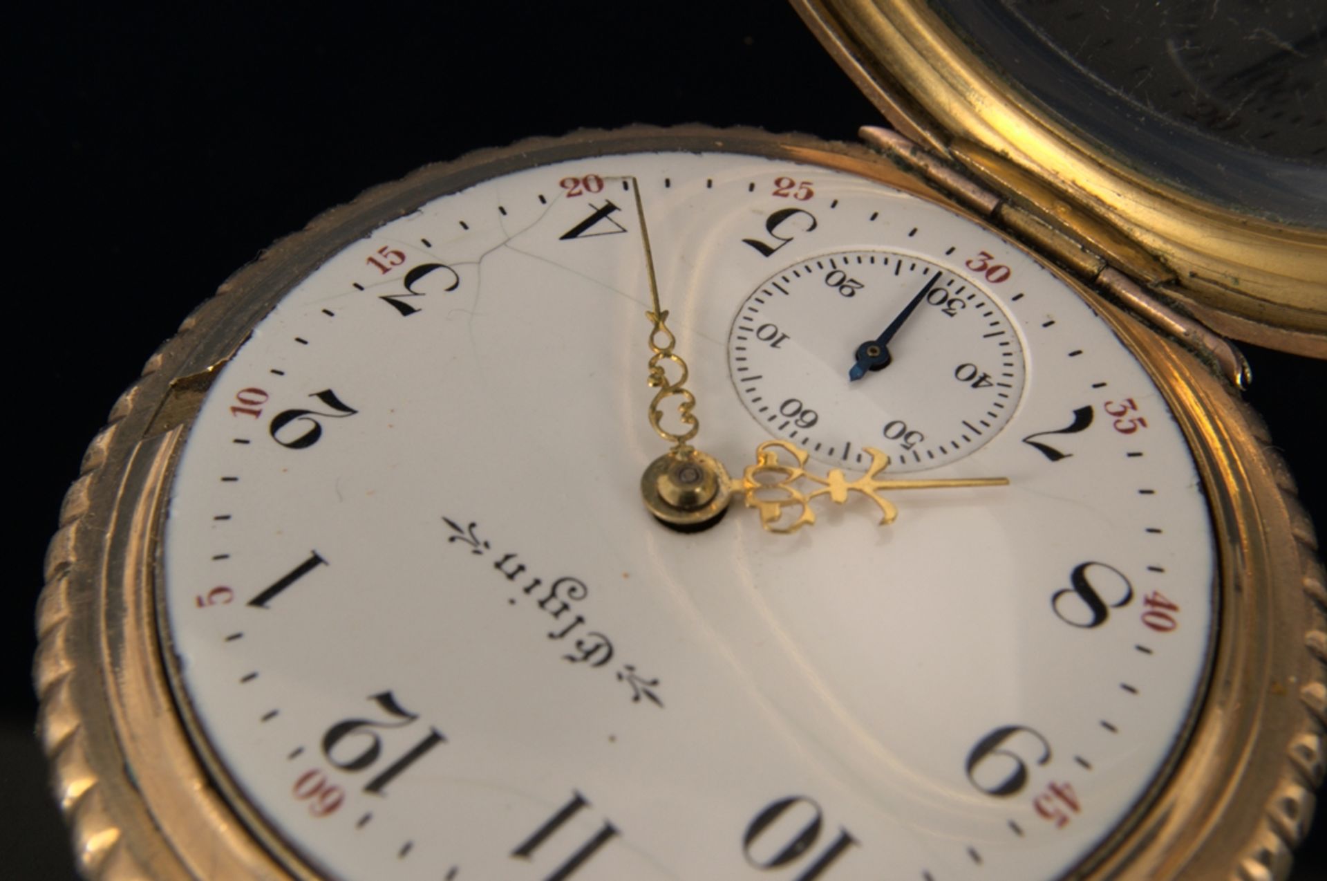 Große offene "Elgin" - Herrentaschenuhr, vergoldetes aufwändig verziertes Gehäuse, weißes - Bild 15 aus 16