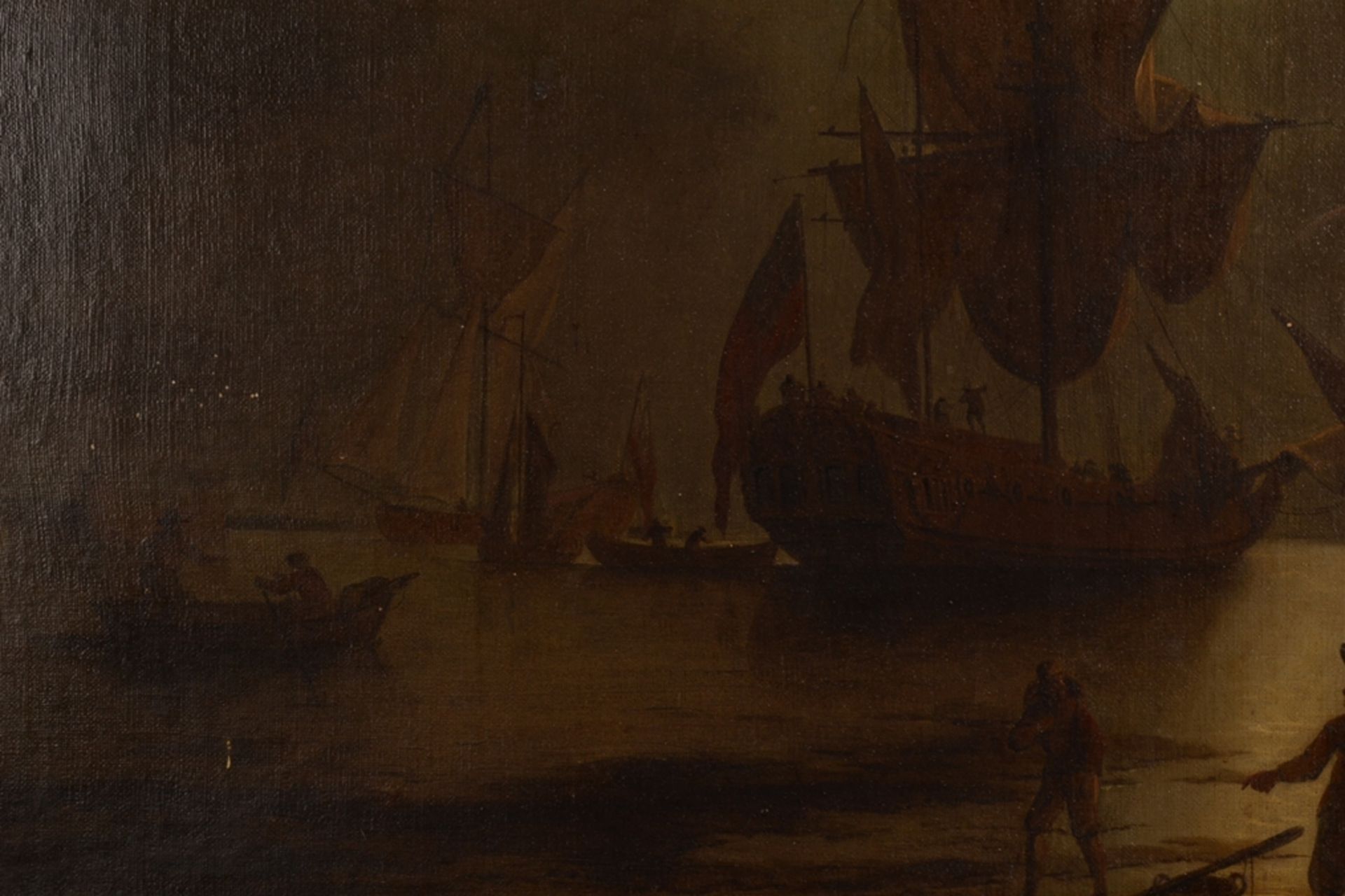 "Vor der Küste" liegendes Segelschiff. Gemälde, Öl auf Leinwand, unsignierte historisierende, - Bild 5 aus 25