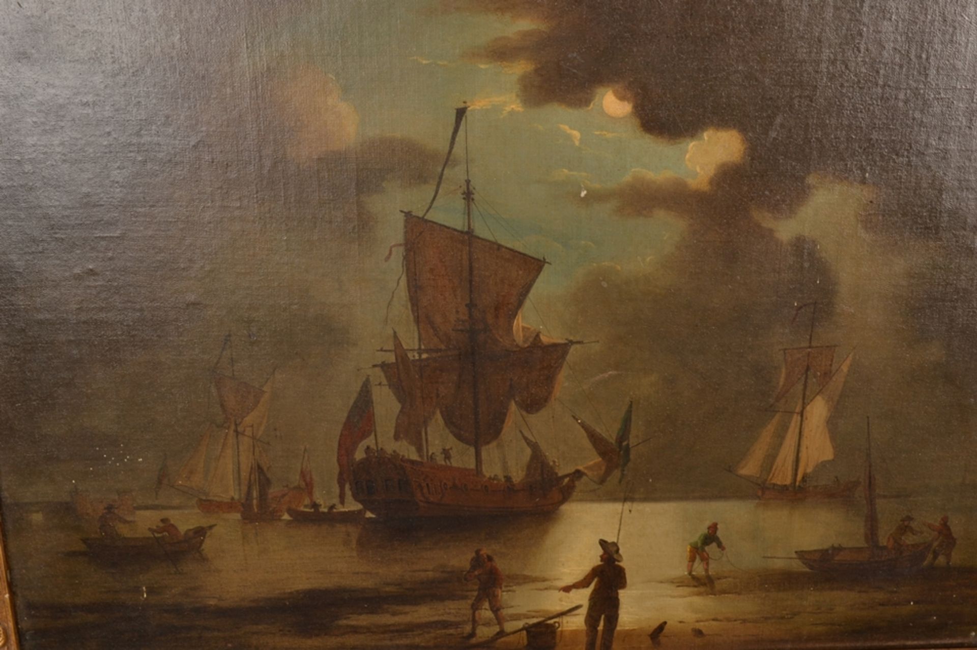 "Vor der Küste" liegendes Segelschiff. Gemälde, Öl auf Leinwand, unsignierte historisierende, - Bild 24 aus 25