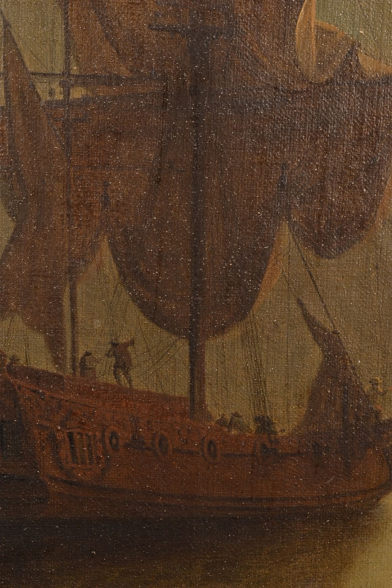 "Vor der Küste" liegendes Segelschiff. Gemälde, Öl auf Leinwand, unsignierte historisierende, - Bild 19 aus 25