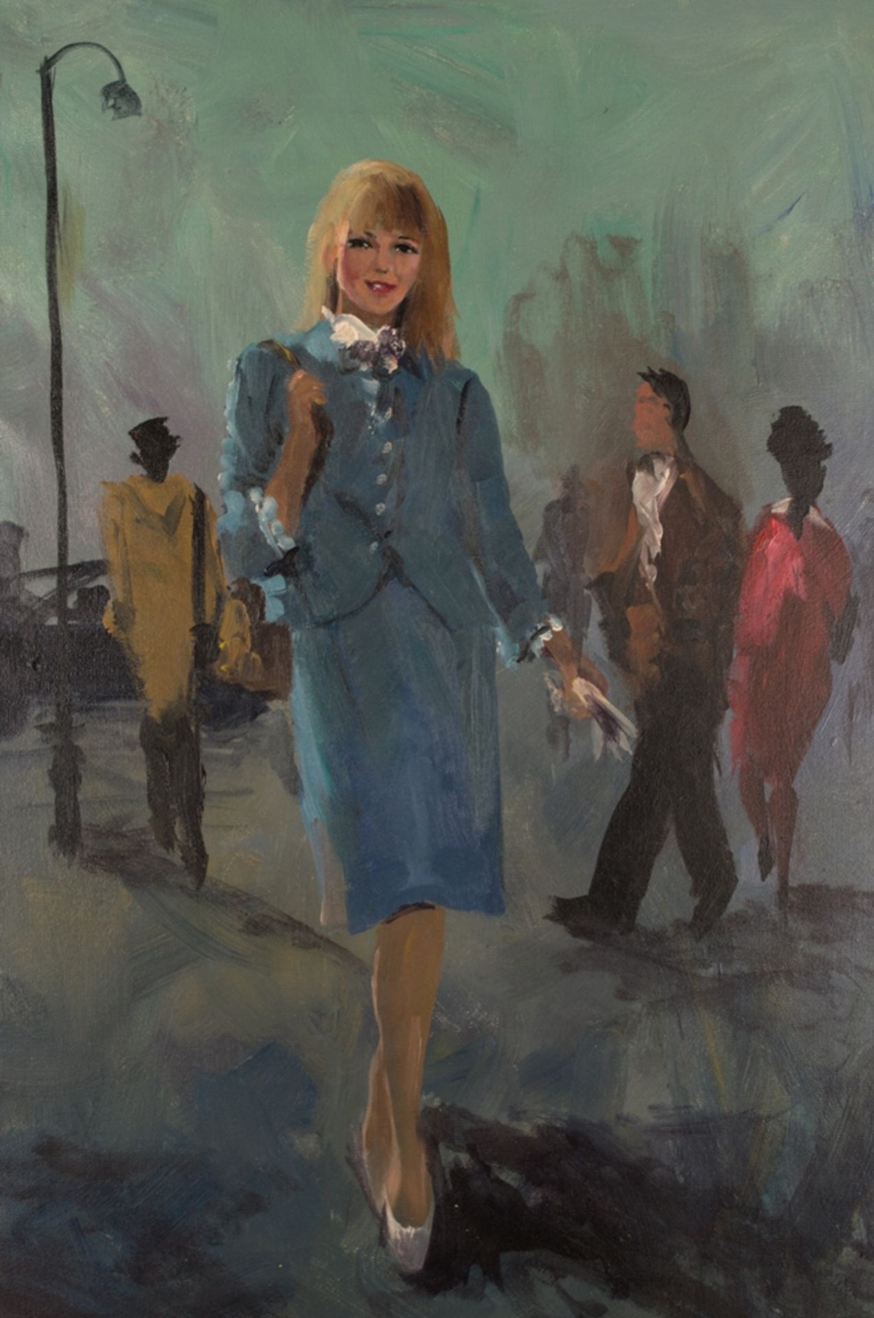 "Stewardess". Gemälde, Öl auf Leinwand, ca. 70 x 50 cm, unsignierte, akademische Malweise der 1960er - Image 2 of 8