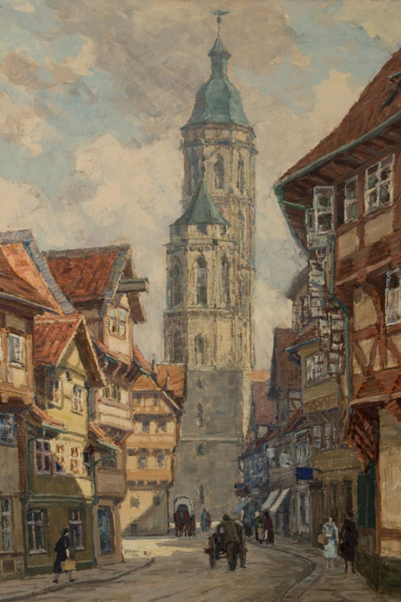 "Braunschweig: Wollmarkt und Andreaskirche" - Gemälde, Öl auf Leinwand, ca. 71 x 61 cm, links - Image 2 of 10