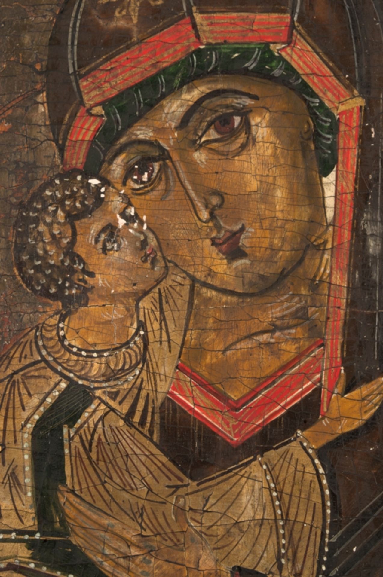 Alte oder antike, wohl griechische Ikone, 19./20. Jhd., Holztafel ca. 36,5 x 30 cm. "Maria mit dem - Bild 5 aus 14