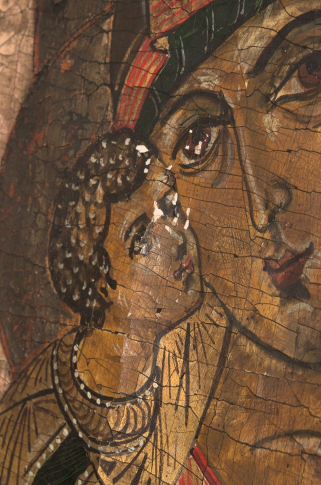 Alte oder antike, wohl griechische Ikone, 19./20. Jhd., Holztafel ca. 36,5 x 30 cm. "Maria mit dem - Bild 10 aus 14