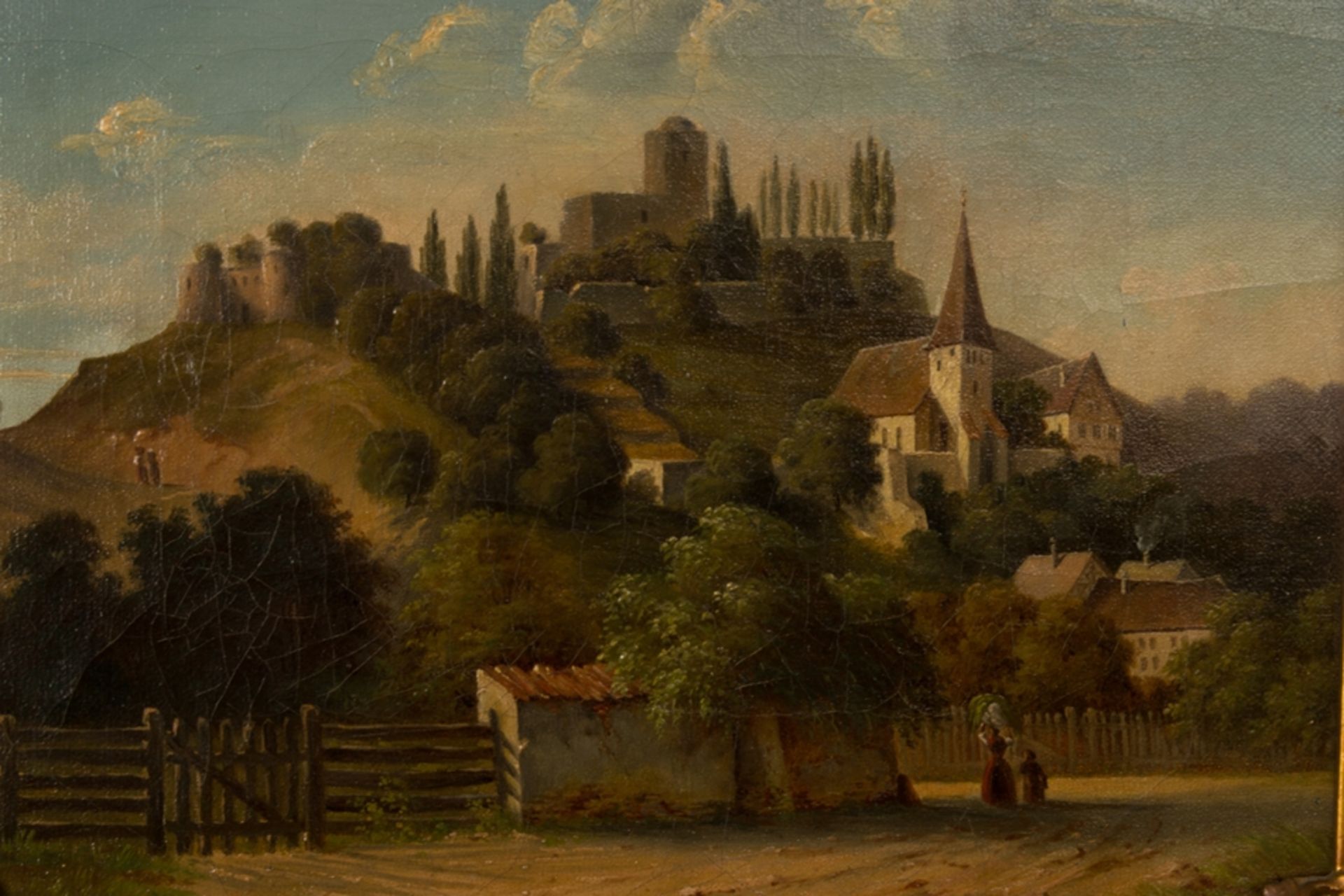 "Beilstein am Neckar" - Kleinformatiges Gemälde mit romantischer Ansicht des Ortes und der Burg, - Image 2 of 7