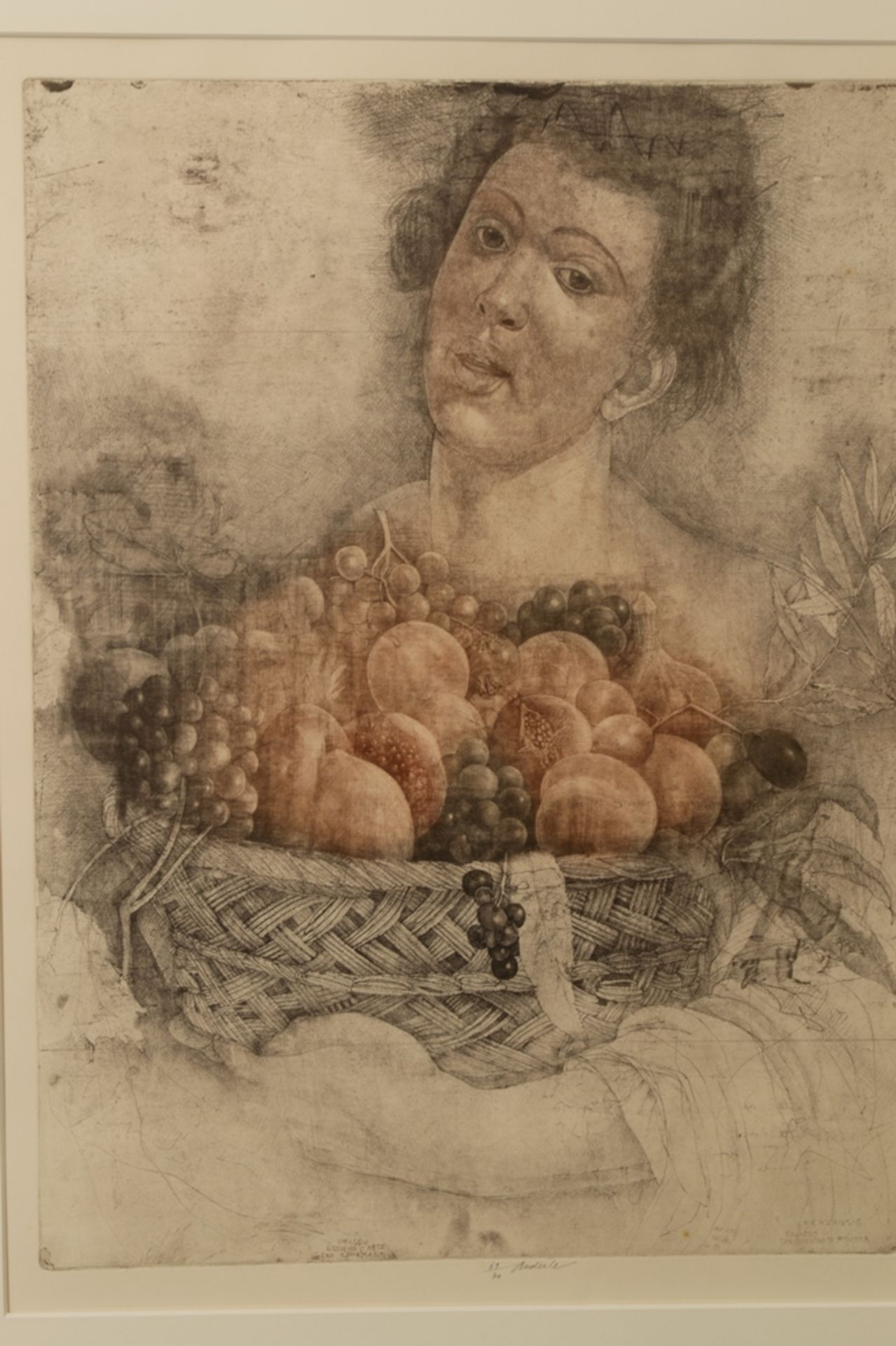 JIRI ANDERLE: "CARAVAGGIO - RAGAZZO CON CANESTRO Di FRUTTA" - Hinter Glas gerahmte Farbradierung von - Image 2 of 7