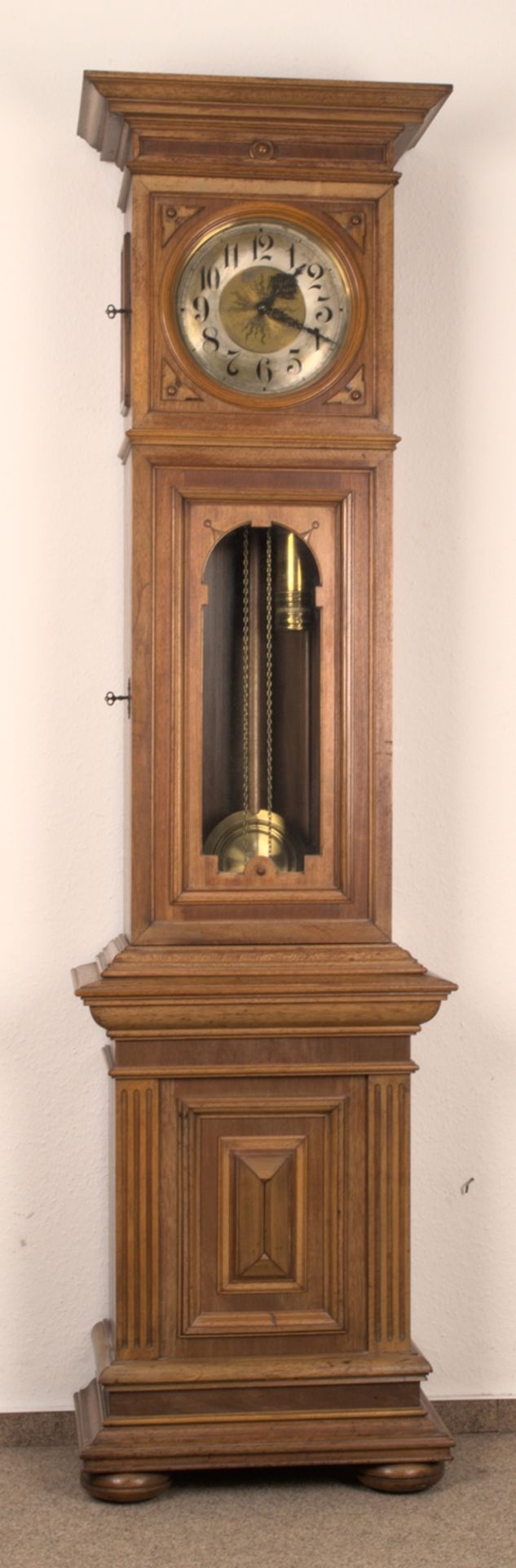 Antike Bodenstanduhr, Historismus um 1880/90, zweigewichtiges, ungeprüftes, mechanisches Uhrwerk der