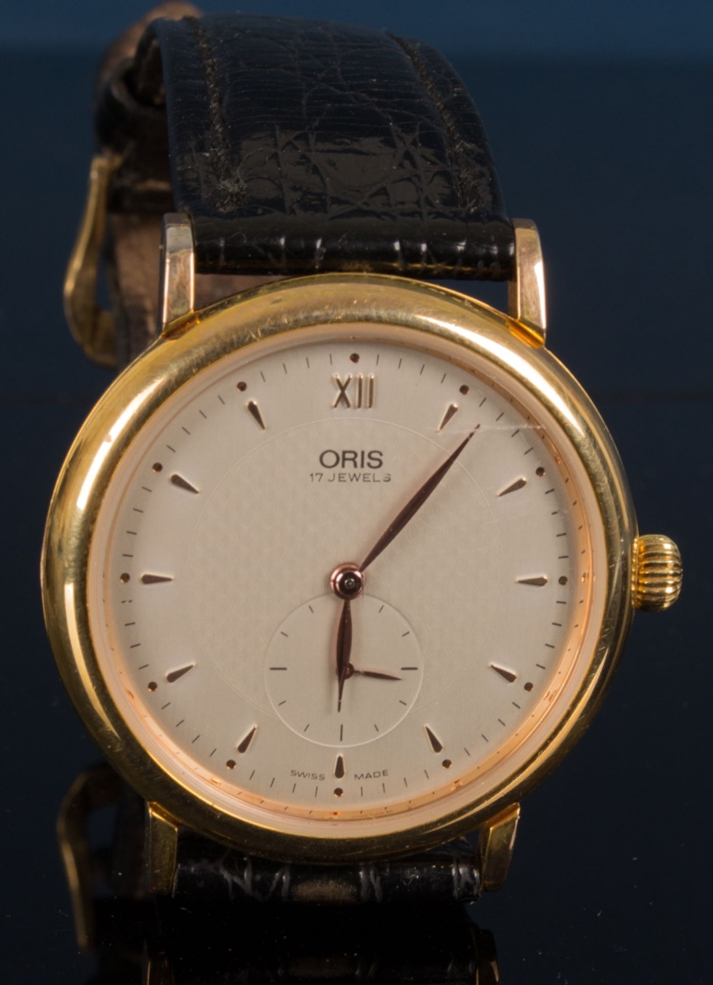 ORIS - mechanische Herrenarmbanduhr, vergoldetes Gehäuse, Handaufzug, Werk läuft an - wurde jedoch