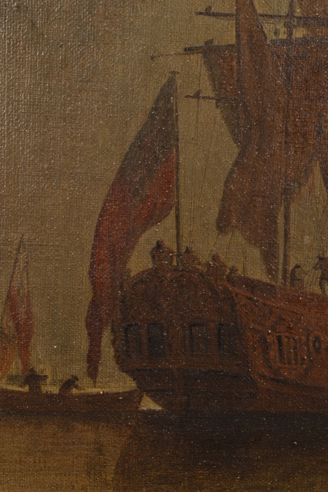 "Vor der Küste" liegendes Segelschiff. Gemälde, Öl auf Leinwand, unsignierte historisierende, - Bild 20 aus 25