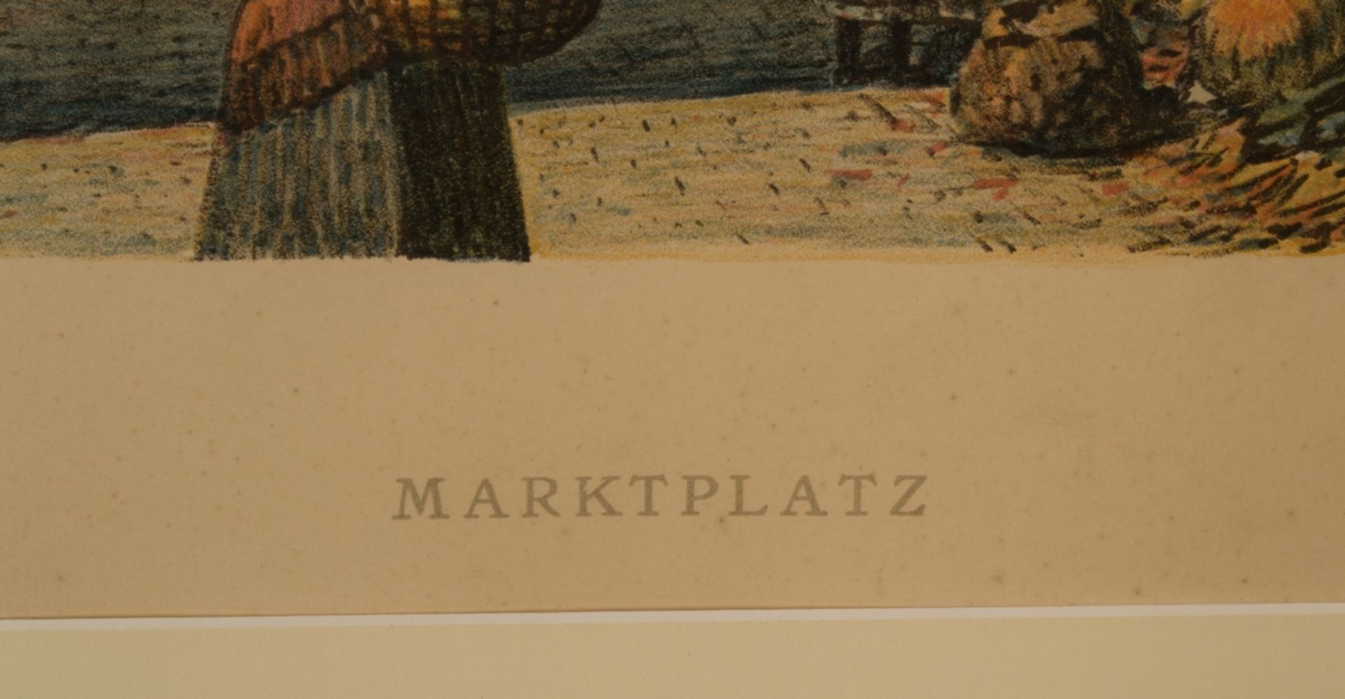 "Marktplatz", hinter Glas gerahmte farbige Steinzeichnung von Richard Schlösser , Hannover 1915. - Image 2 of 7