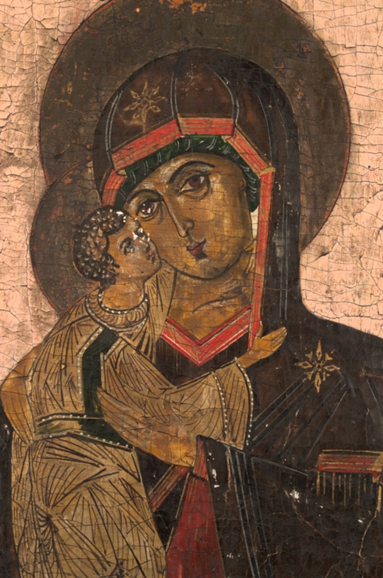 Alte oder antike, wohl griechische Ikone, 19./20. Jhd., Holztafel ca. 36,5 x 30 cm. "Maria mit dem - Bild 3 aus 14