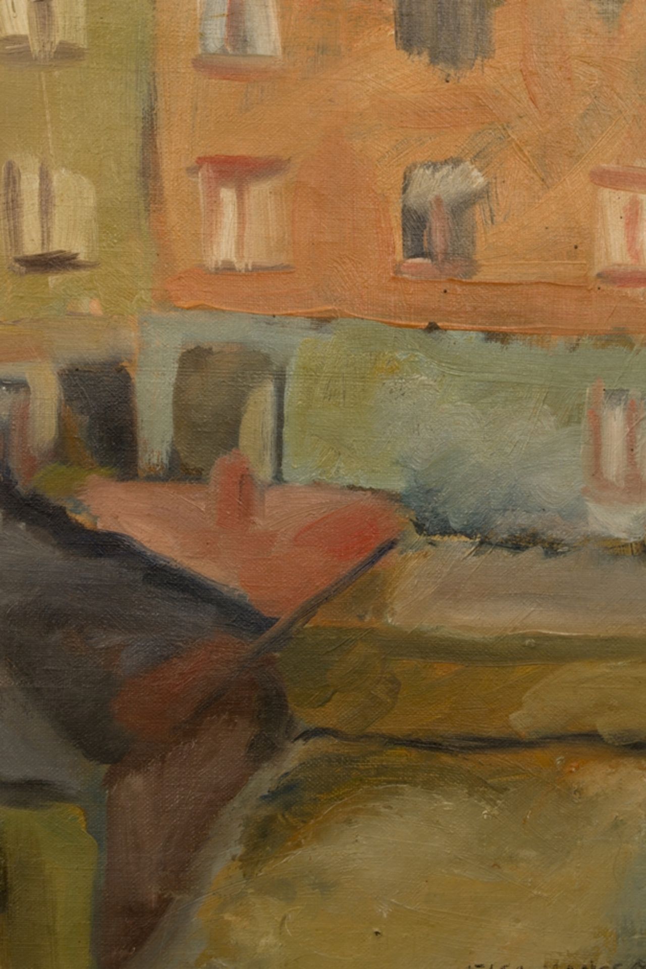 "Häuserdächer + Fassaden". Kleinformatiges Gemälde, Öl auf Leinwand, ca. 32 x 23 cm, der Elsa - Image 3 of 8