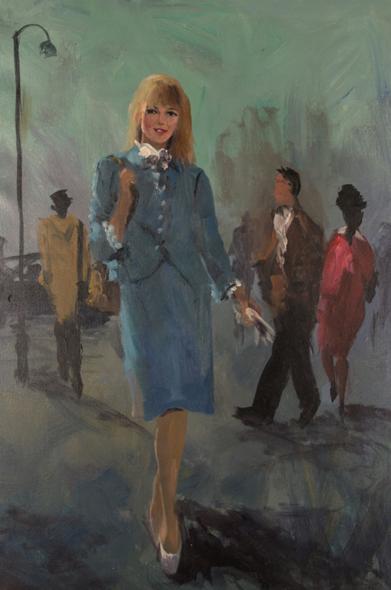 "Stewardess". Gemälde, Öl auf Leinwand, ca. 70 x 50 cm, unsignierte, akademische Malweise der 1960er - Image 4 of 8